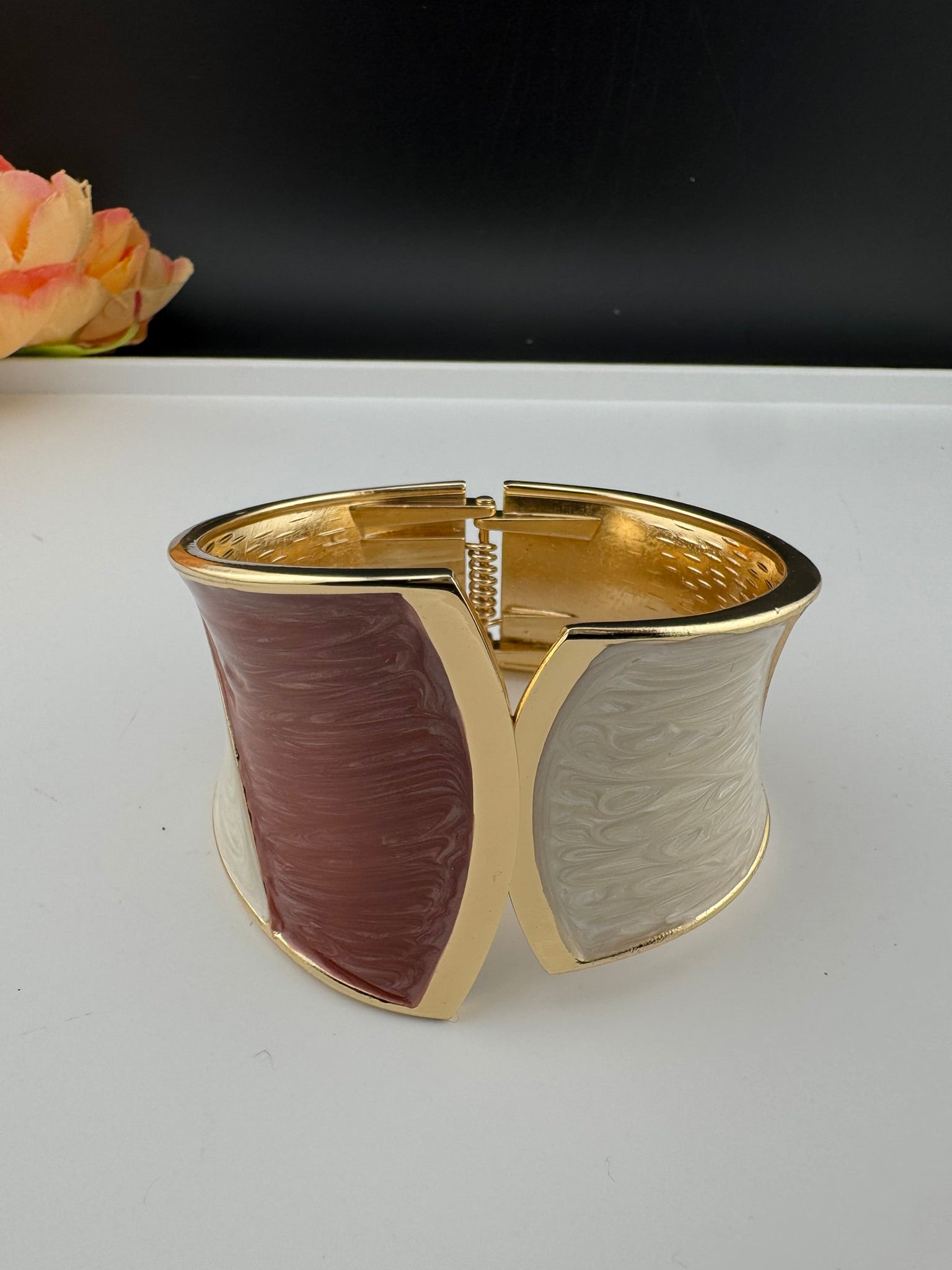 Openable Cuff Bracelet in Enamel and gold polish is Designer inspired Broad bangle/Indian Bracelet/Everyday Bracelet/Fits upto 2.6"
