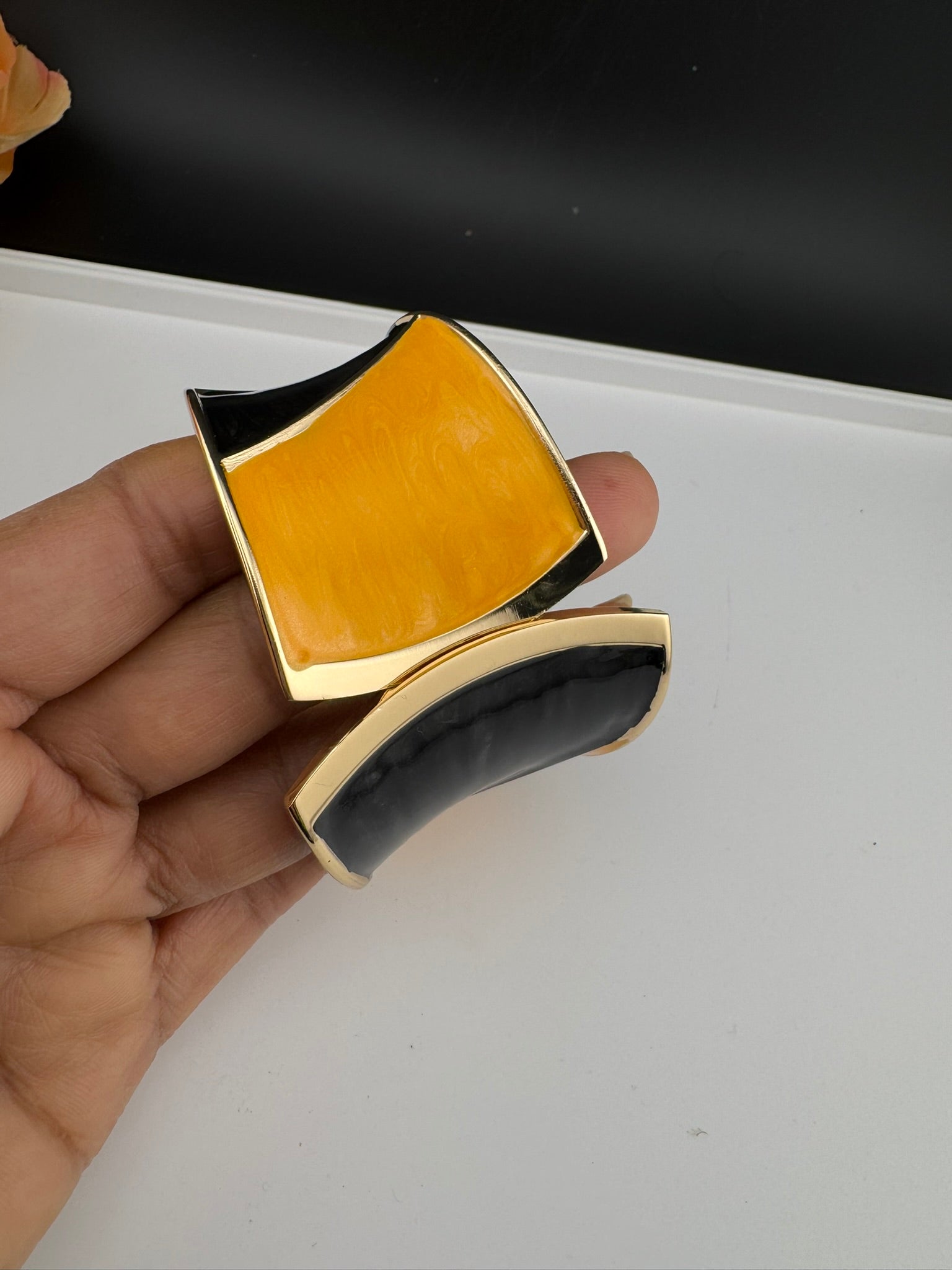 Openable Cuff Bracelet in Enamel and gold polish is Designer inspired Broad bangle/Indian Bracelet/Everyday Bracelet/Fits upto 2.6"