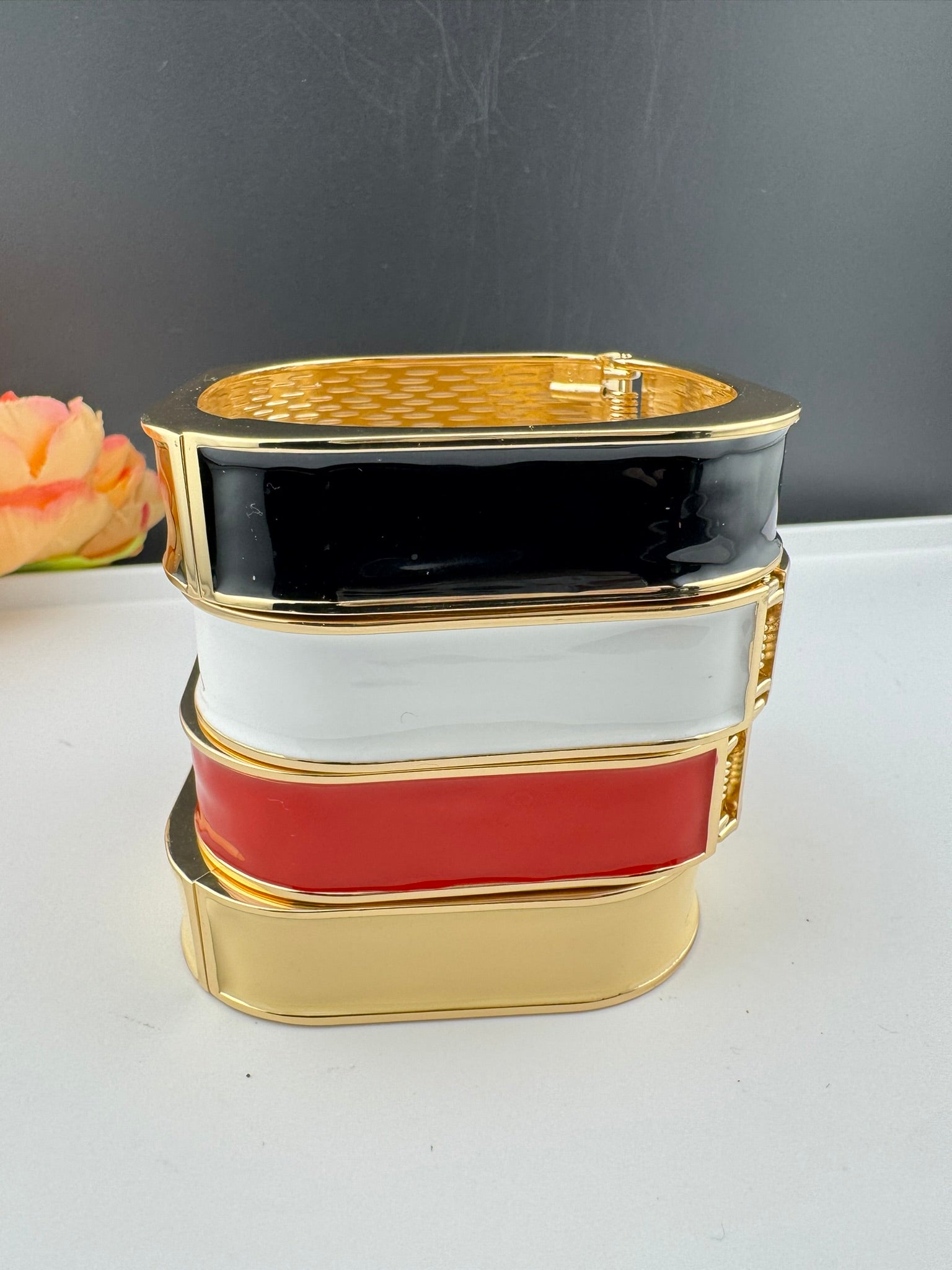 Openable Square Cuff Bracelet in Enamel and gold polish is Designer inspired Broad bangle/Indian Bracelet/Everyday Bracelet/Fits upto 2.6"