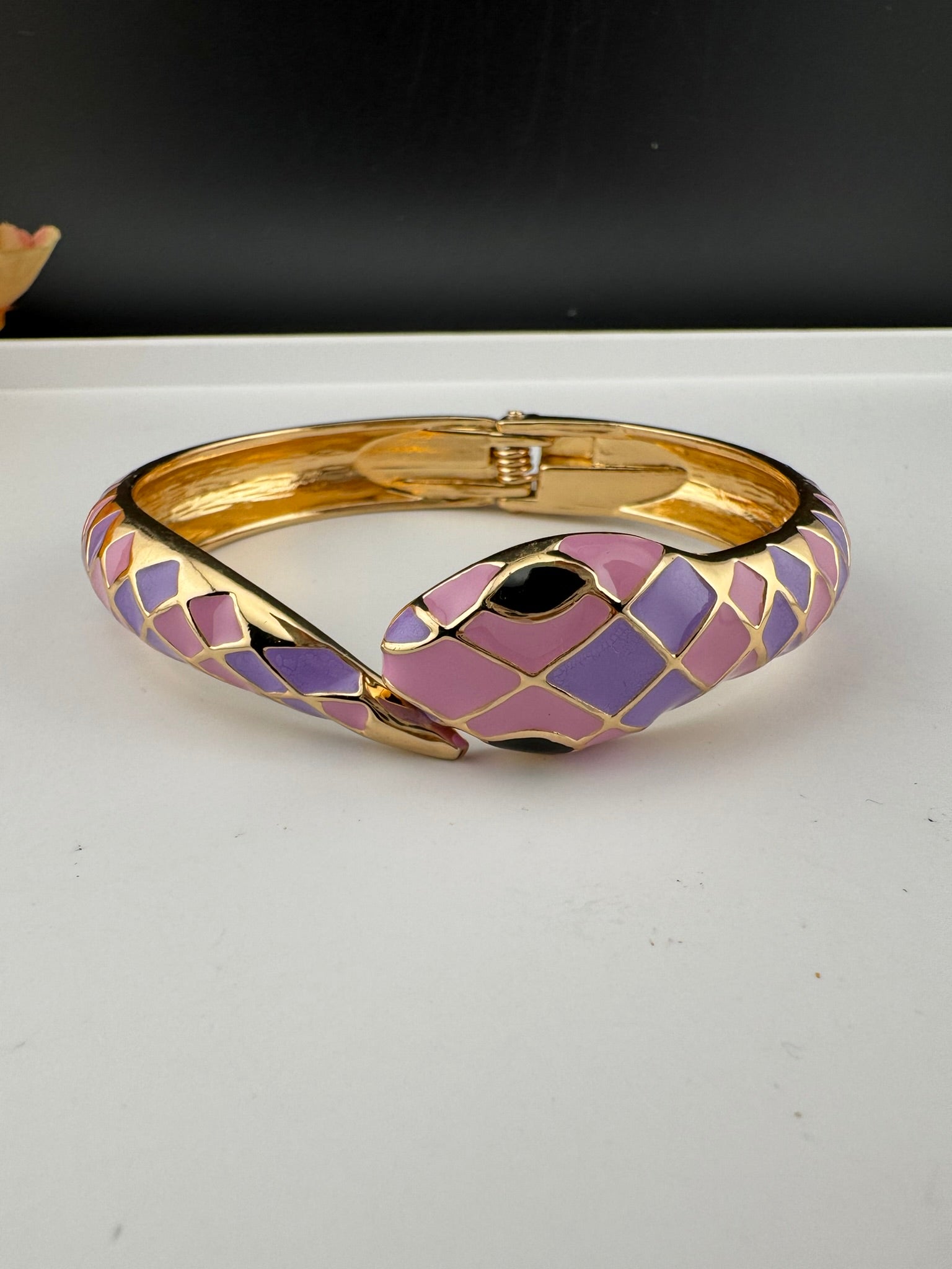 Openable Sleek Cuff Bracelet in Enamel and gold polish Snake Bracelet bangle/Indian Bracelet/Everyday Bracelet/Fits upto 2.6"