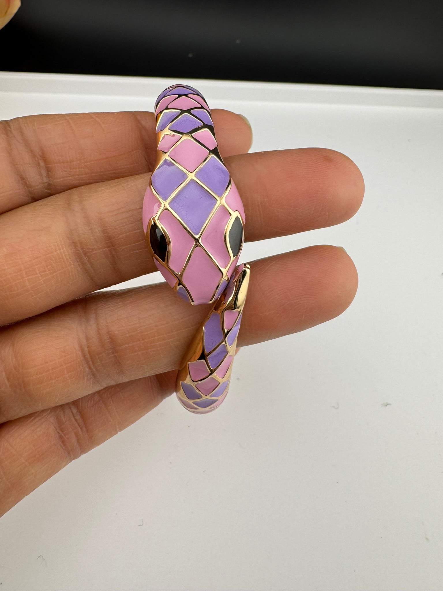 Openable Sleek Cuff Bracelet in Enamel and gold polish Snake Bracelet bangle/Indian Bracelet/Everyday Bracelet/Fits upto 2.6"