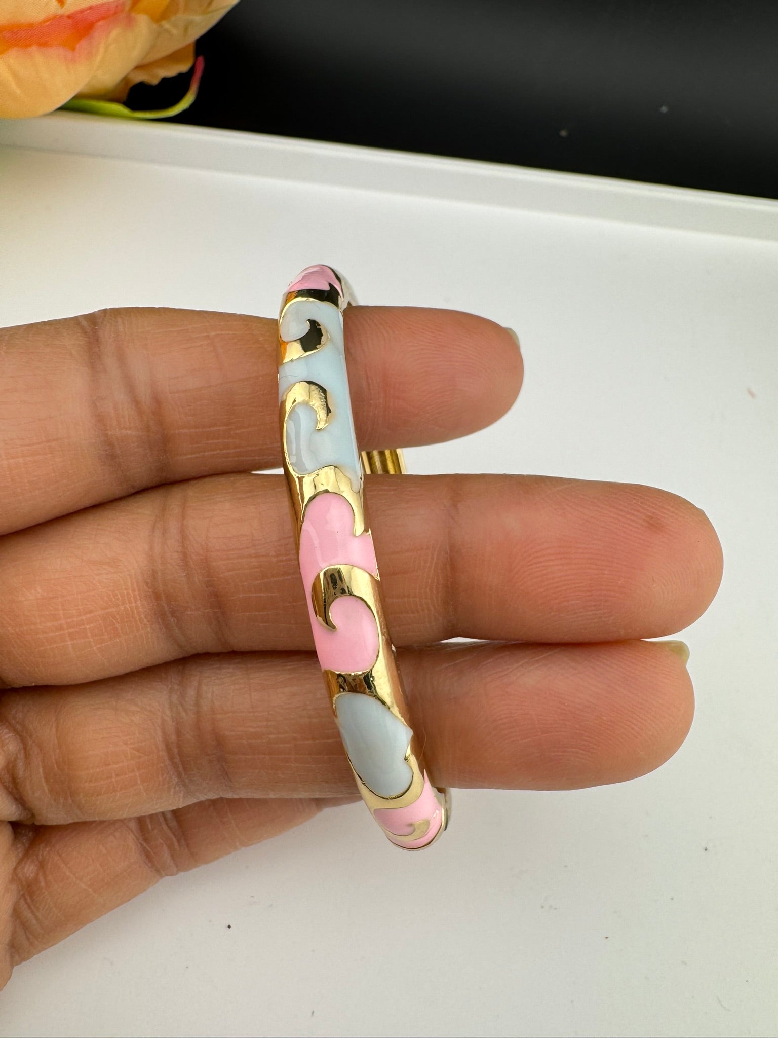 Openable Sleek Cuff Bracelet in Enamel and gold polish is Designer inspired sleek bangle/Indian Bracelet/Everyday Bracelet/Fits upto 2.6"