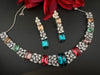 Pink and Multicolor Premium Designer Necklace set with Swarovski crystals, Cubic Zirconia, Bridal Wear Necklace