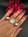 Premium 2 Finger Ring in kundan, Italian Mina(Enamel) Adjustable Finger Ring
