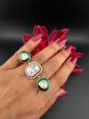 Premium 2 Finger Ring in kundan, Italian Mina(Enamel) Adjustable Finger Ring