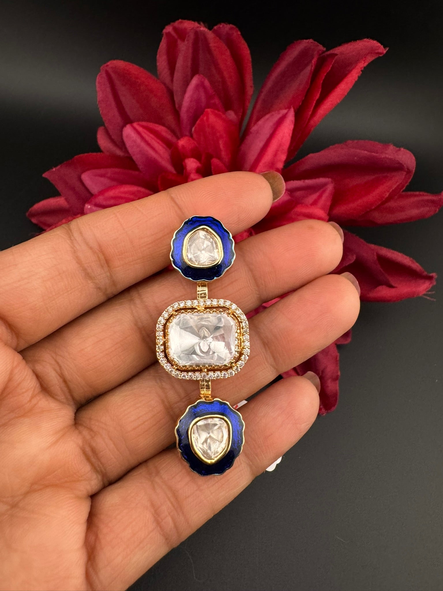 Premium 2 Finger Ring in kundan, Italian Mina(Enamel) Adjustable Finger Ring