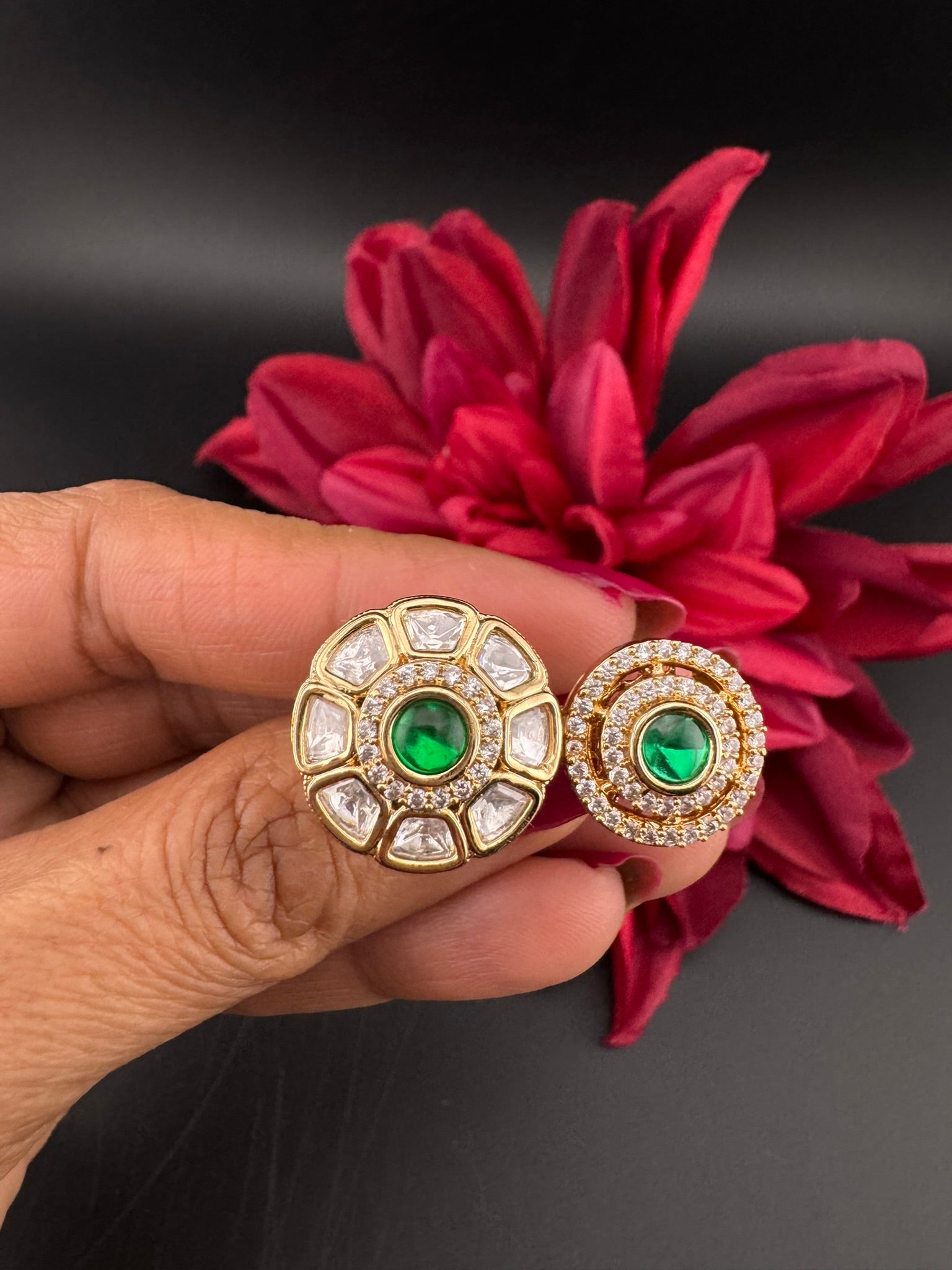 Premium 2 Finger Ring in Moissanite kundan and CZ Adjustable Finger Ring, One size fits all