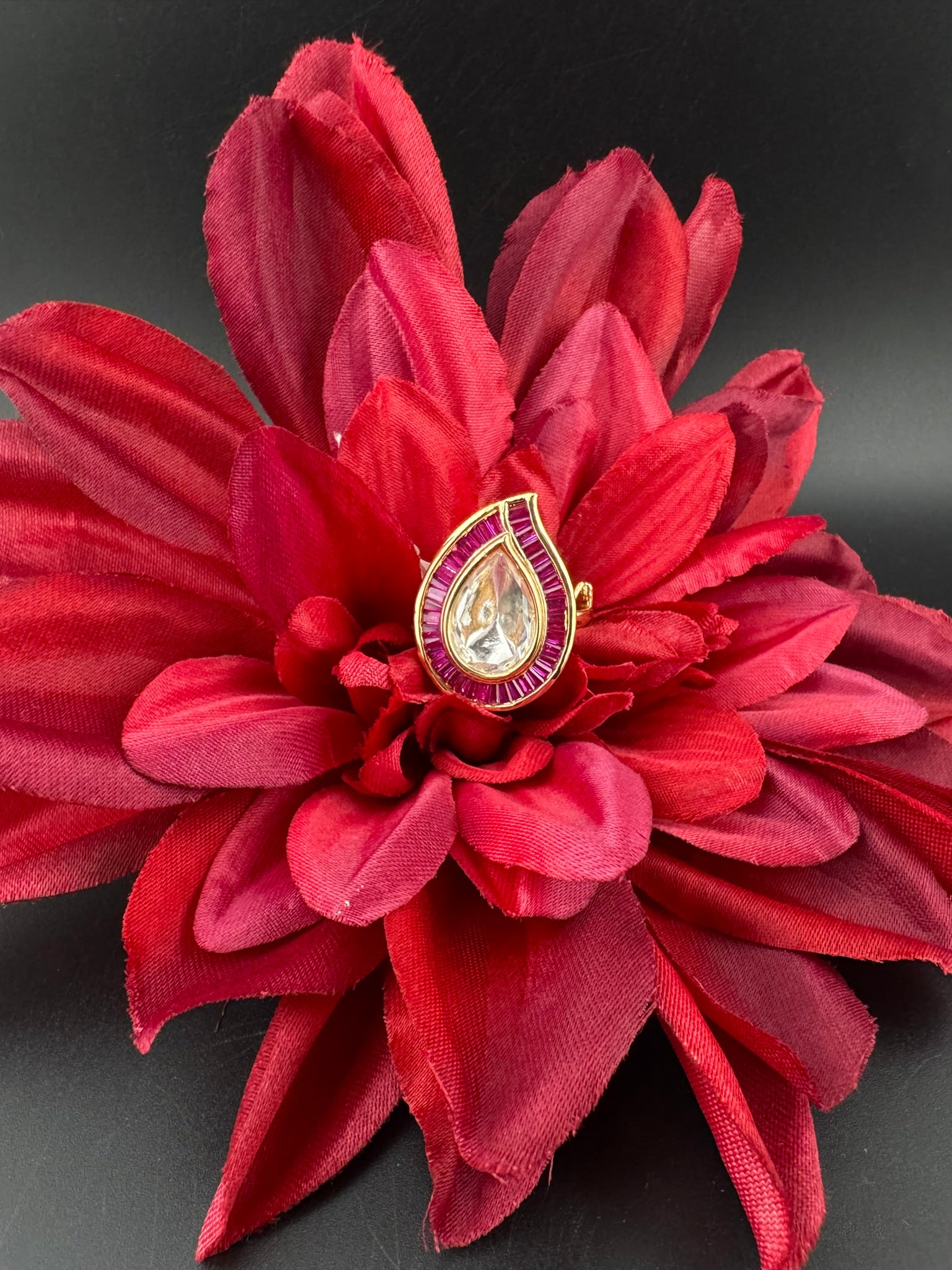 Premium Quality Ring Moissanite Kundan and CZ is Tyaani inspired Adjustable Finger Ring