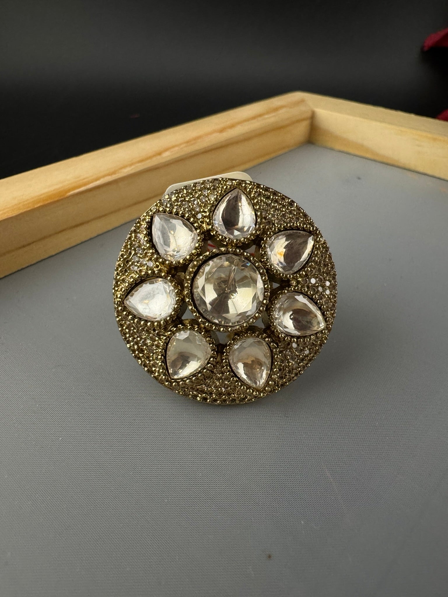 Premium Quality Big Ring Moissanite Kundan is Tyaani inspired Adjustable Finger Ring