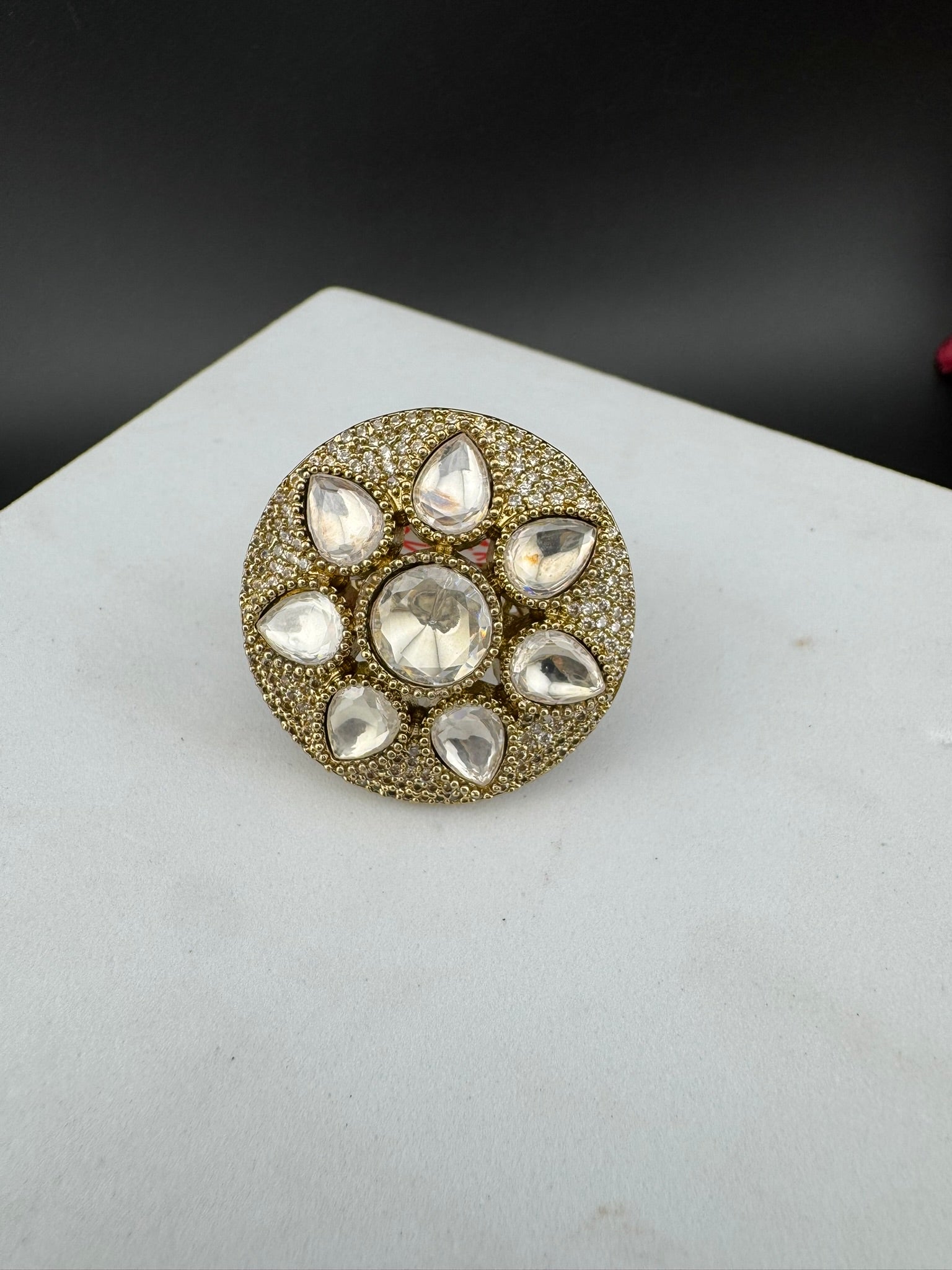 Premium Quality Big Ring Moissanite Kundan is Tyaani inspired Adjustable Finger Ring