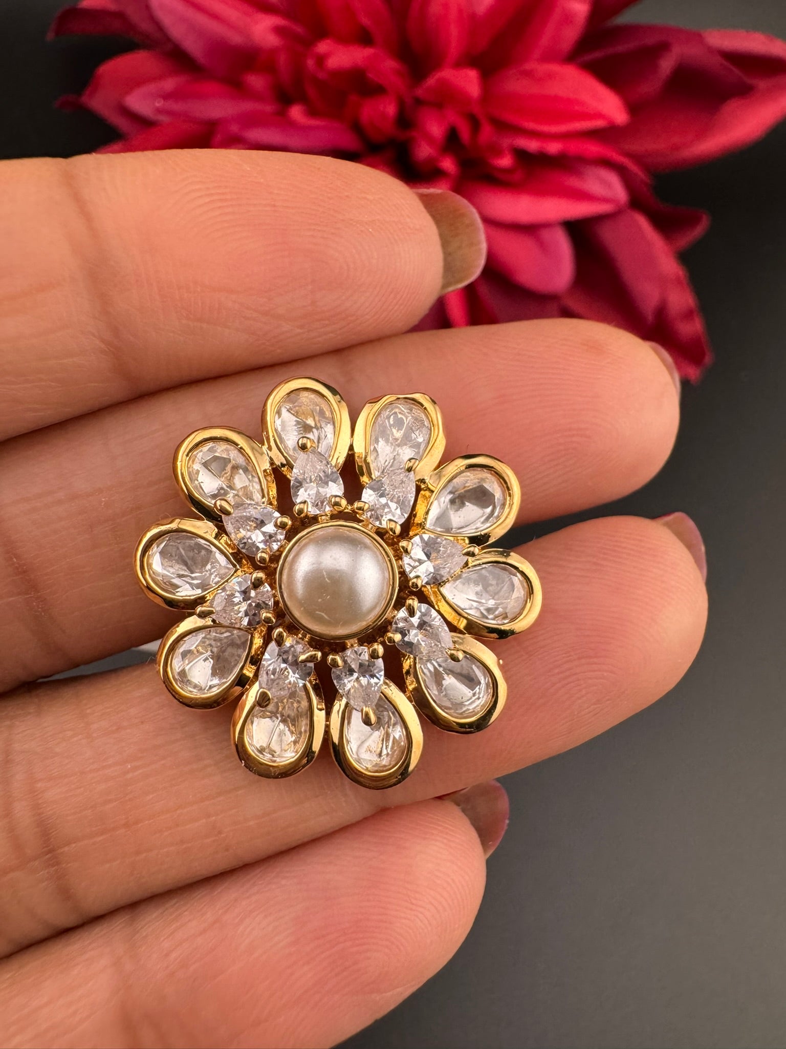 Premium Quality Ring Moissanite Kundan, CZ is Tyaani inspired Adjustable Finger Ring