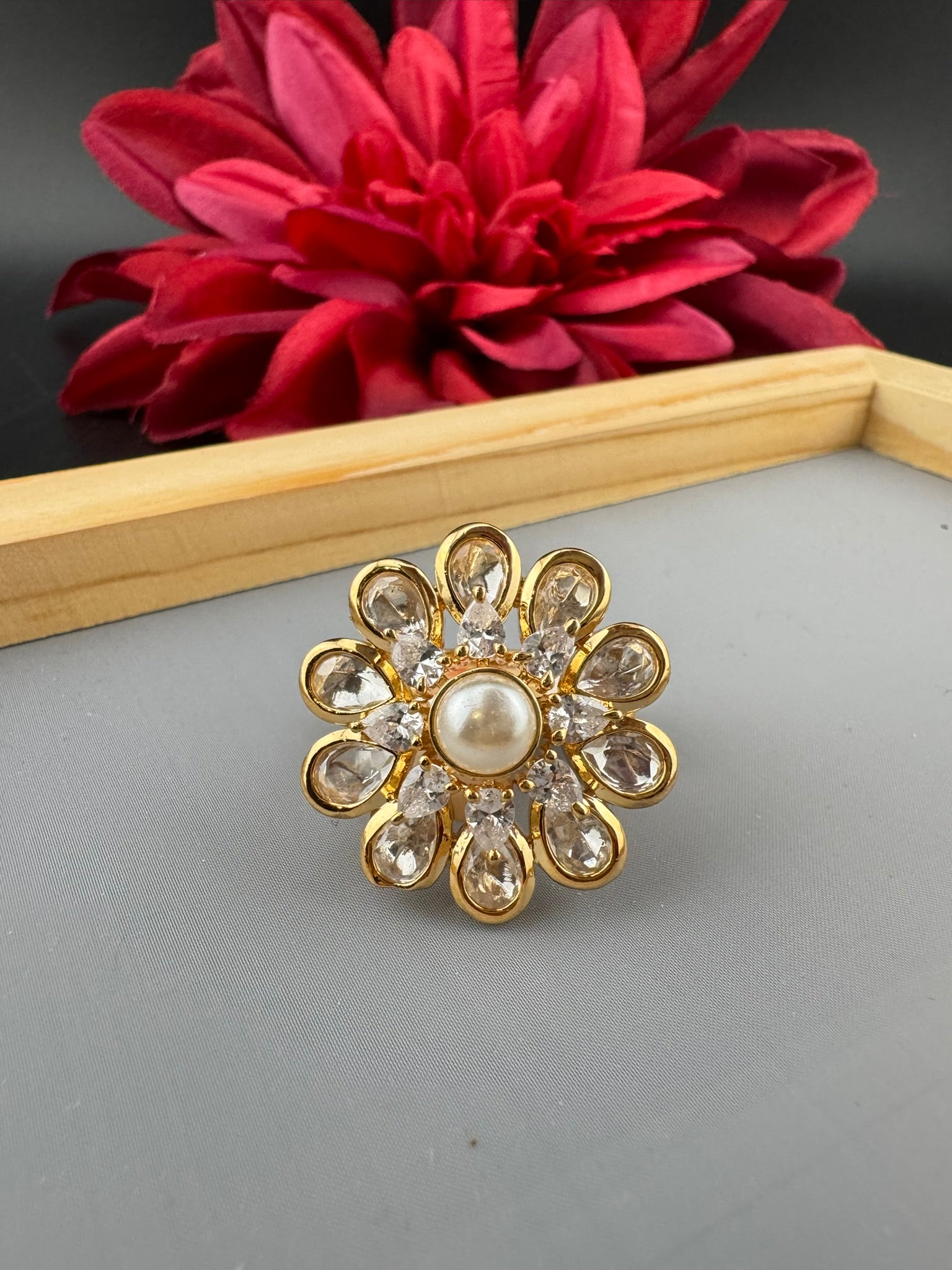 Premium Quality Ring Moissanite Kundan, CZ is Tyaani inspired Adjustable Finger Ring