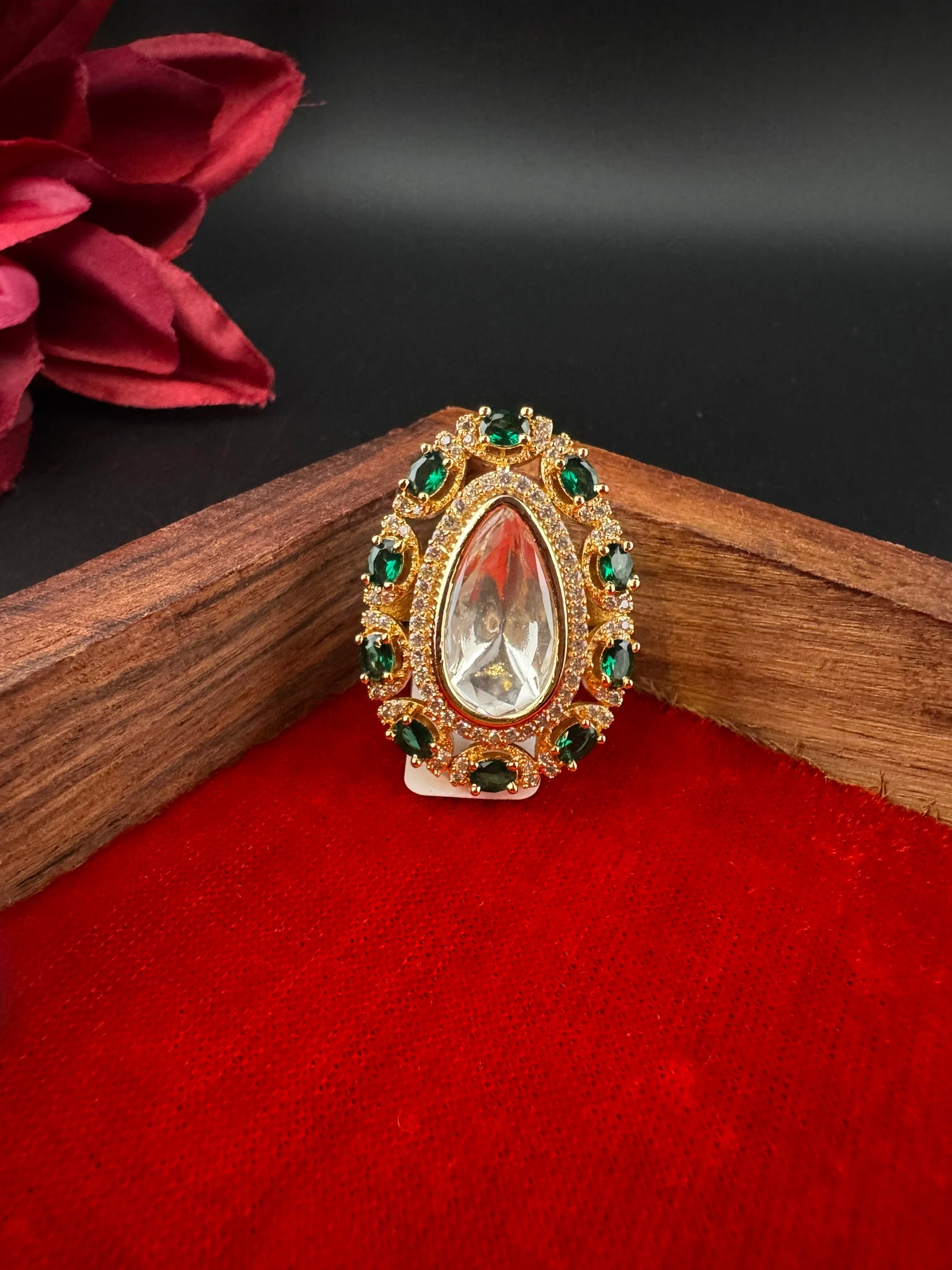 Premium Quality Big Ring Moissanite Kundan is Tyaani inspired Adjustable Finger Ring