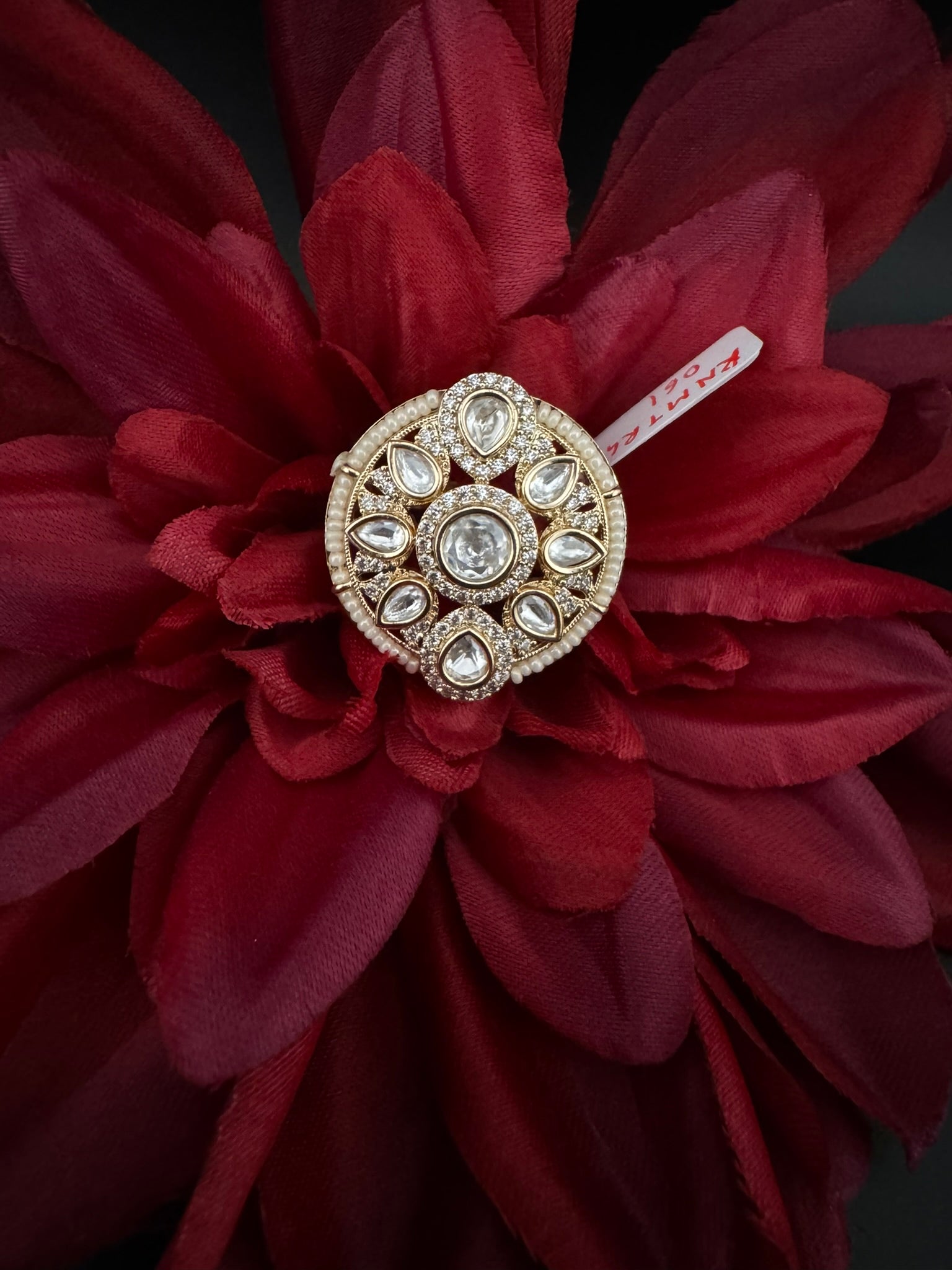 Premium Quality Ring Moissanite Kundan, CZ, Pearls is Tyaani inspired Adjustable Finger Ring