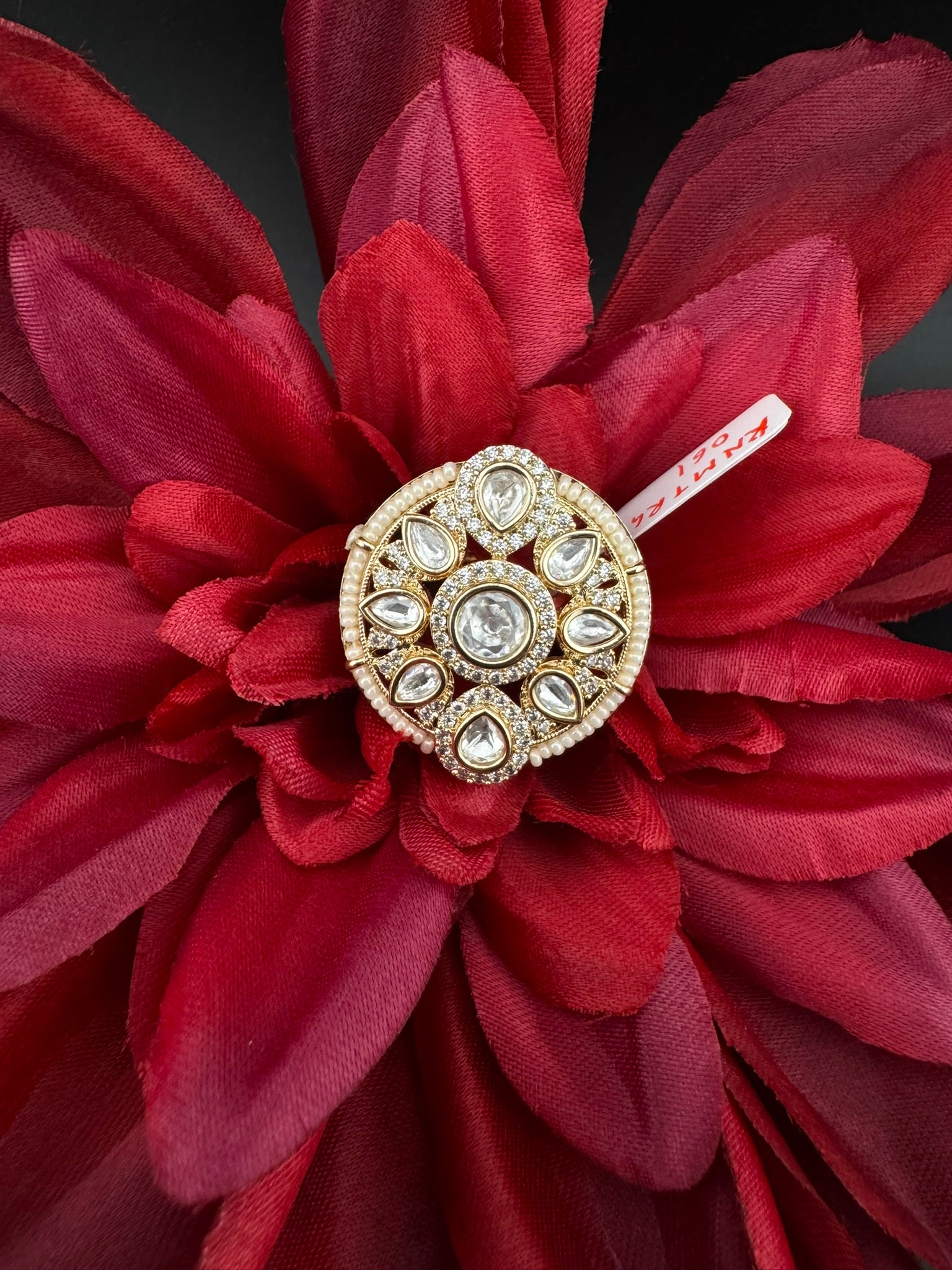 Premium Quality Ring Moissanite Kundan, CZ, Pearls is Tyaani inspired Adjustable Finger Ring