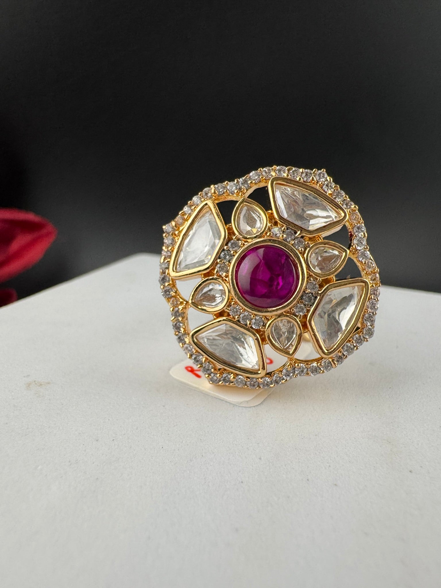 Premium Quality Ring Moissanite Kundan, CZ is Tyaani inspired Adjustable Finger Ring