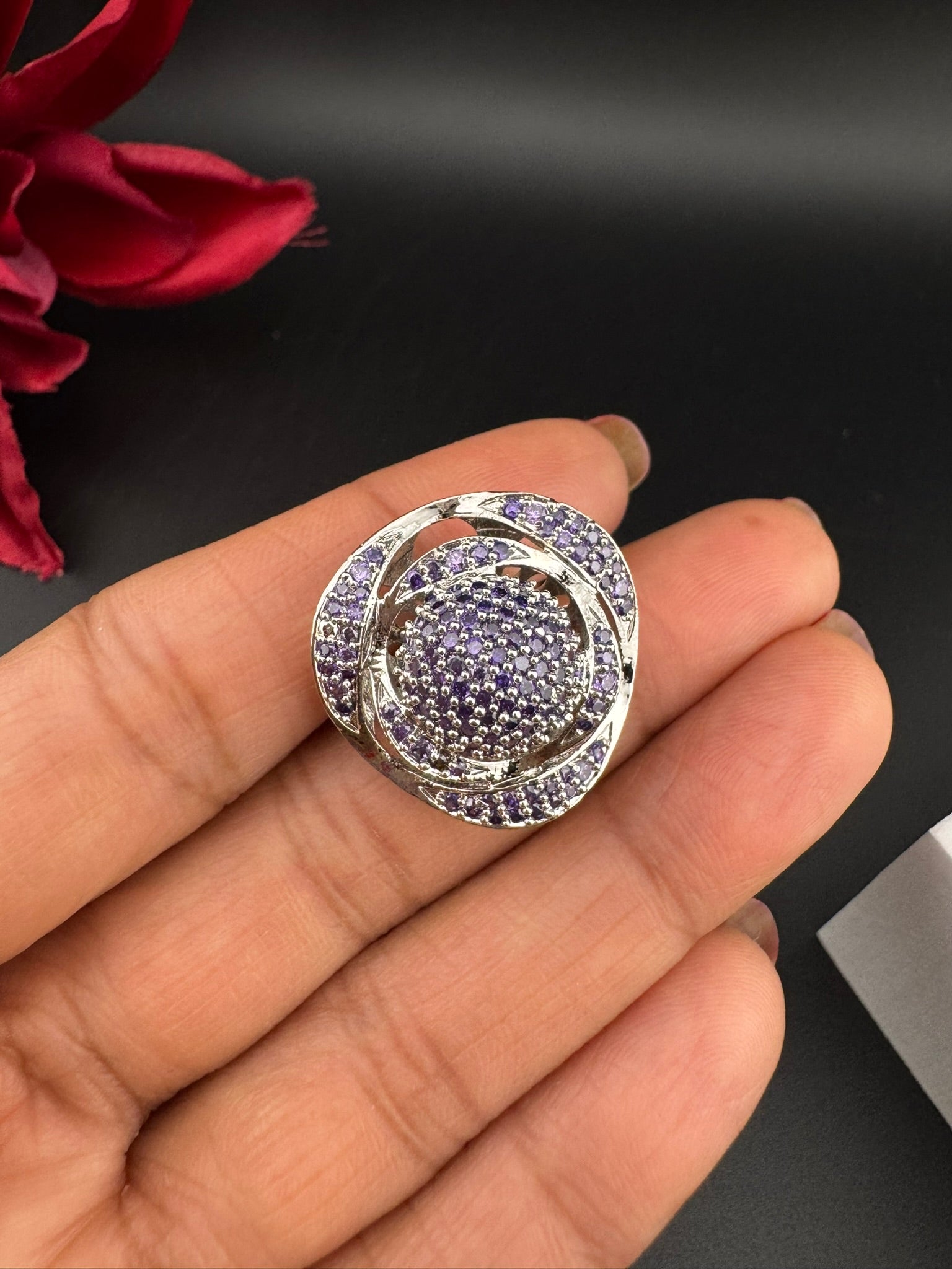 Premium Silver and Cubic Zirconia(AD) Adjustable Ring Adjustable Finger Ring