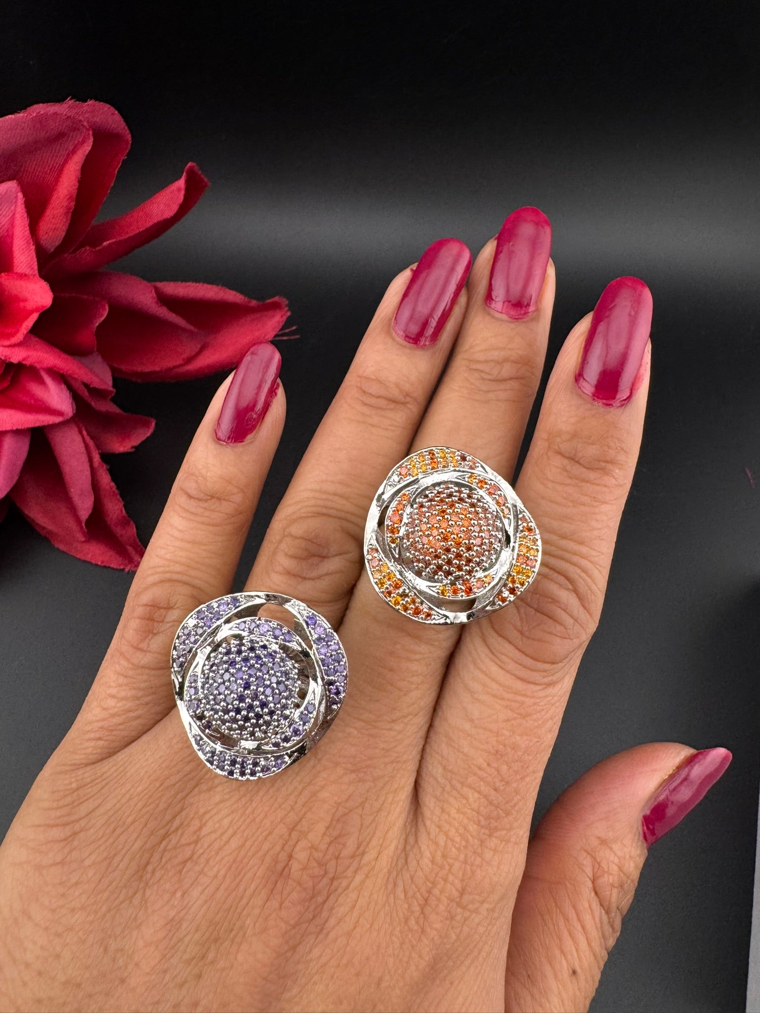 Premium Silver and Cubic Zirconia(AD) Adjustable Ring Adjustable Finger Ring