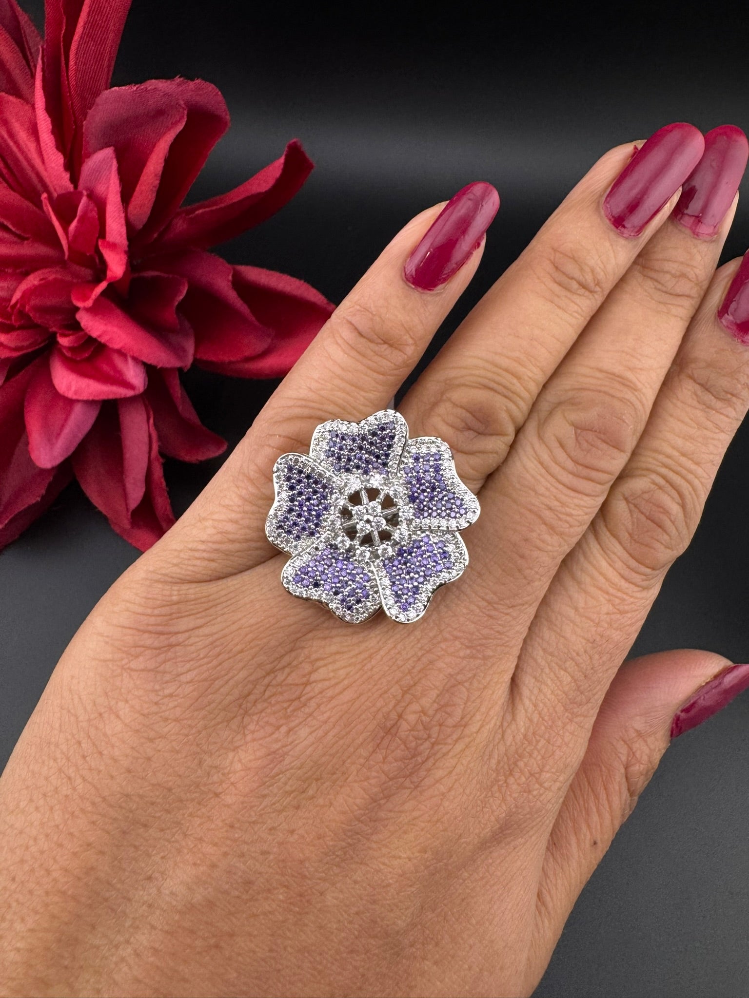 Premium Silver and Cubic Zirconia(AD) Adjustable Ring Adjustable Finger Ring