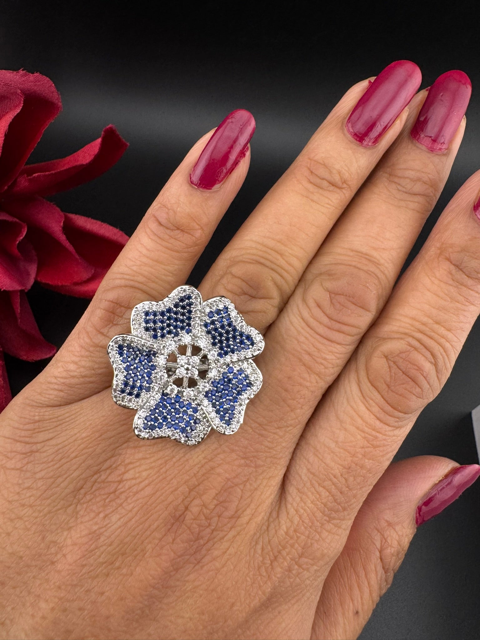 Premium Silver and Cubic Zirconia(AD) Adjustable Ring Adjustable Finger Ring