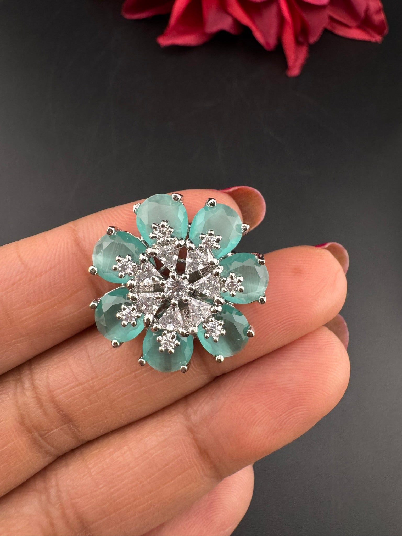 Premium Silver and Cubic Zirconia(AD) Adjustable Ring Adjustable Finger Ring