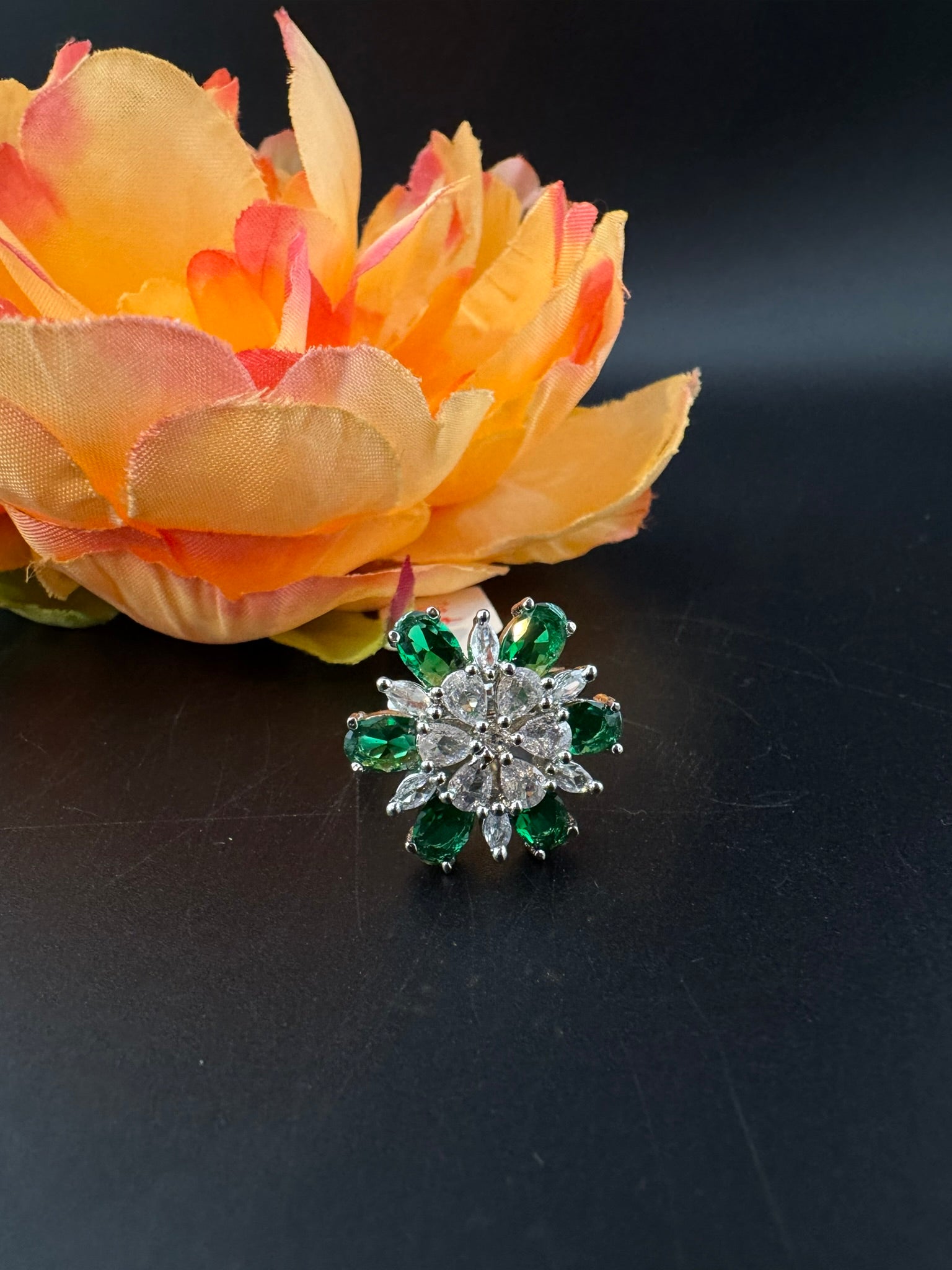 Premium Silver and Cubic Zirconia(AD) Adjustable Ring Adjustable Finger Ring