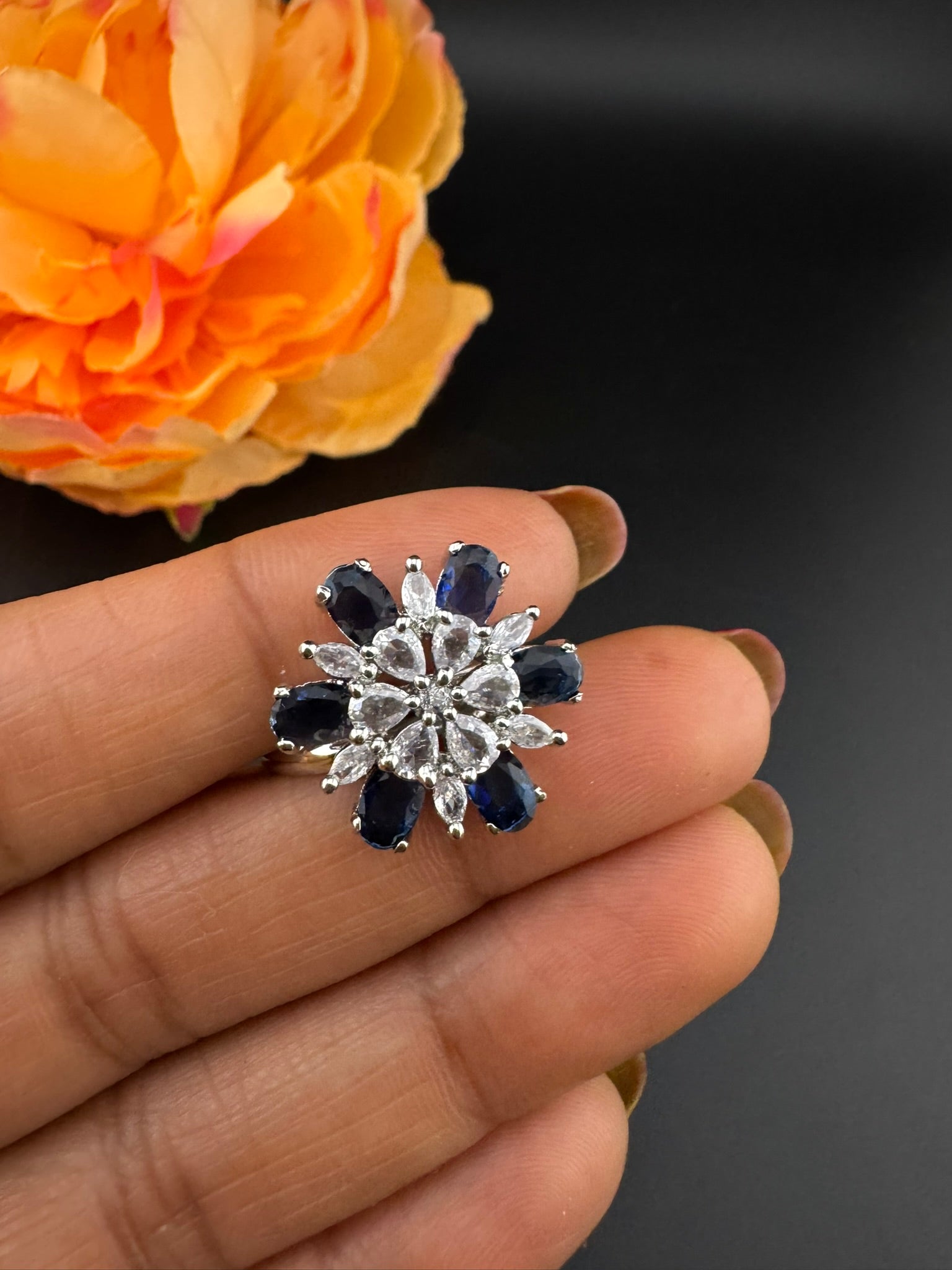 Premium Silver and Cubic Zirconia(AD) Adjustable Ring Adjustable Finger Ring