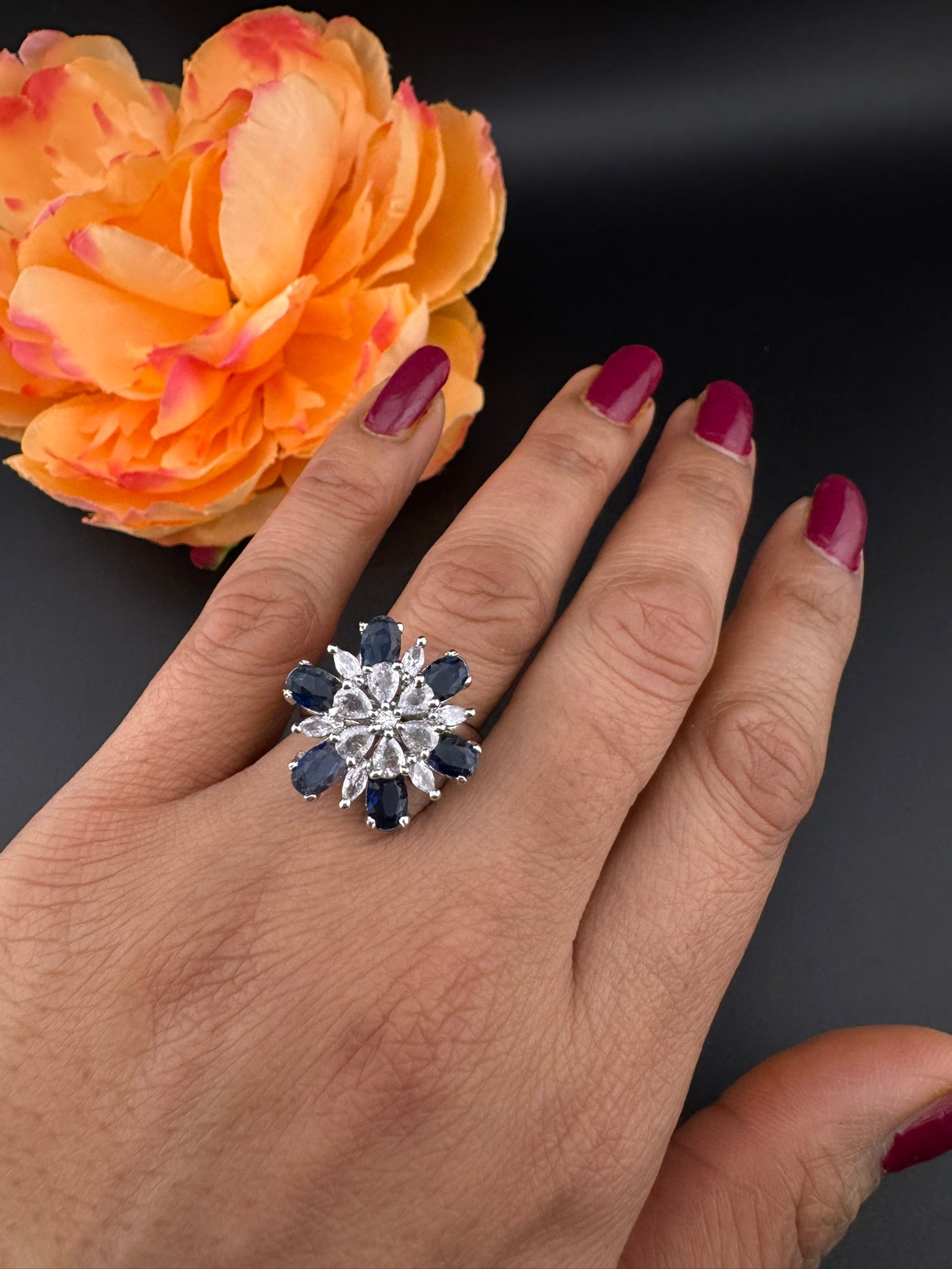 Premium Silver and Cubic Zirconia(AD) Adjustable Ring Adjustable Finger Ring