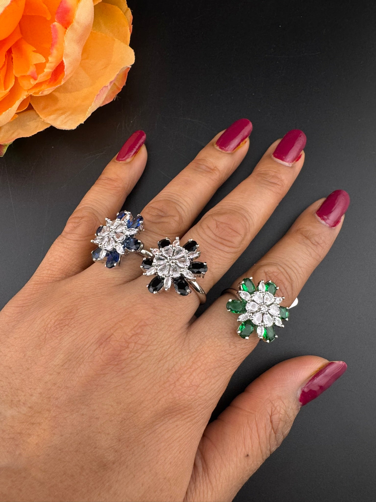 Premium Silver and Cubic Zirconia(AD) Adjustable Ring Adjustable Finger Ring