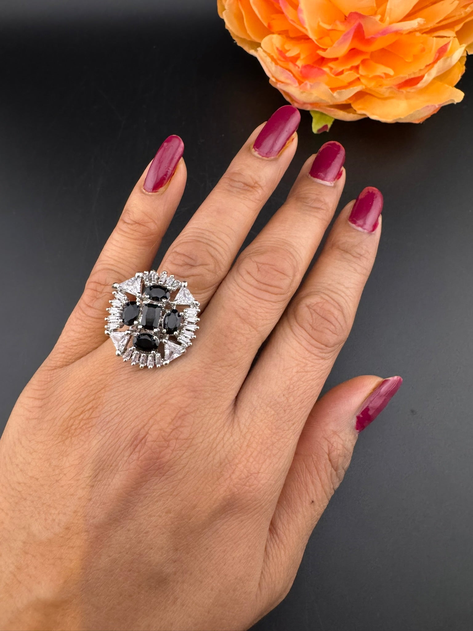 Premium Silver and Cubic Zirconia(AD) Adjustable Ring Adjustable Finger Ring (Copy)