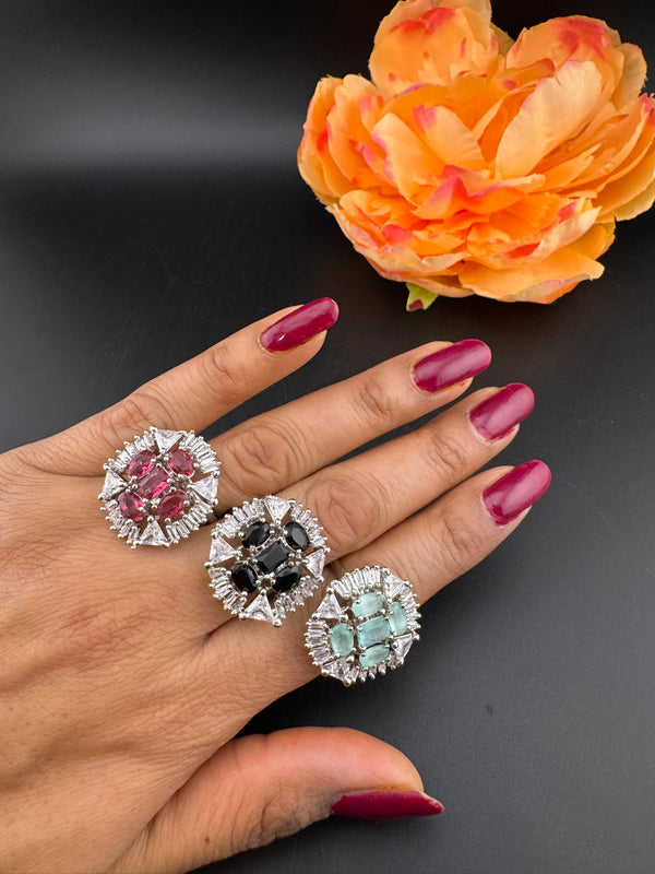 Premium Silver and Cubic Zirconia(AD) Adjustable Ring Adjustable Finger Ring (Copy)