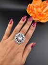 Premium Silver color, Kundan and Cubic Zirconia(AD) Adjustable Ring Adjustable Finger Ring