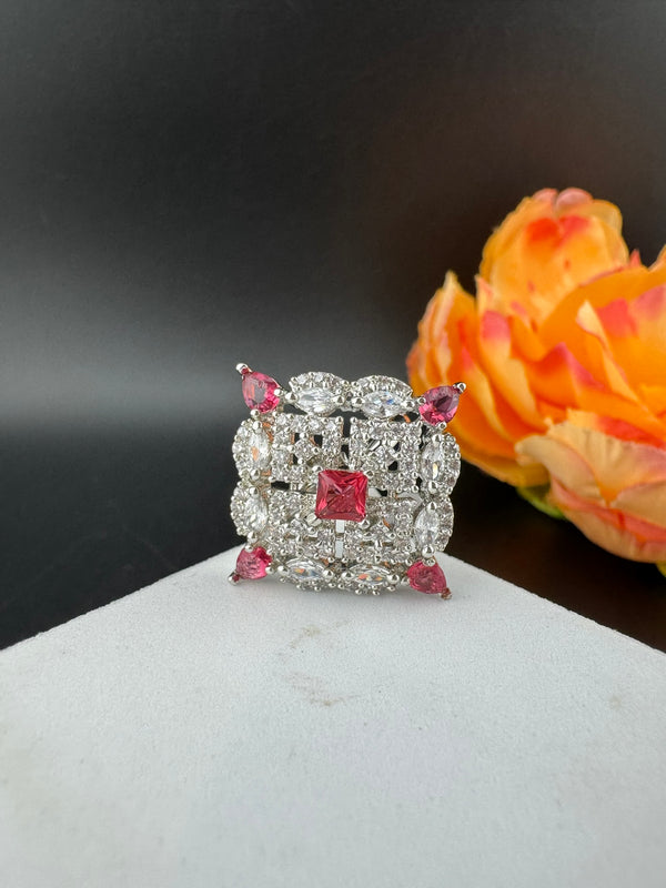 Square Premium Silver and Cubic Zirconia(AD) Adjustable Ring Adjustable Finger Ring