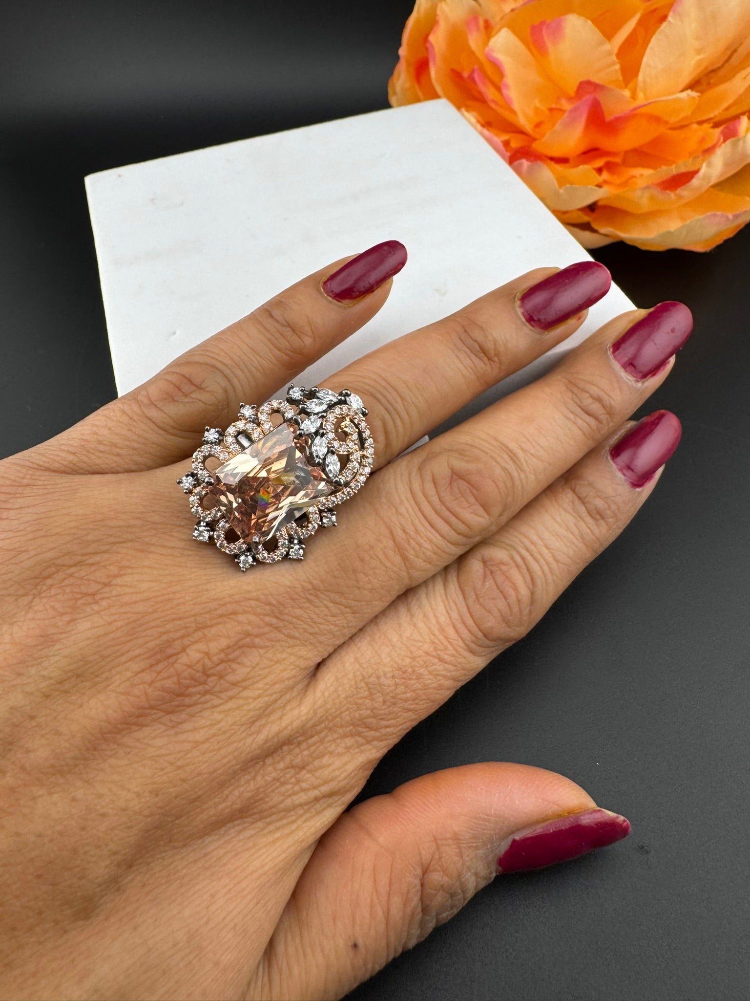 Premium Victorian Adjustable Ring in Crystal and Cubic Zirconia