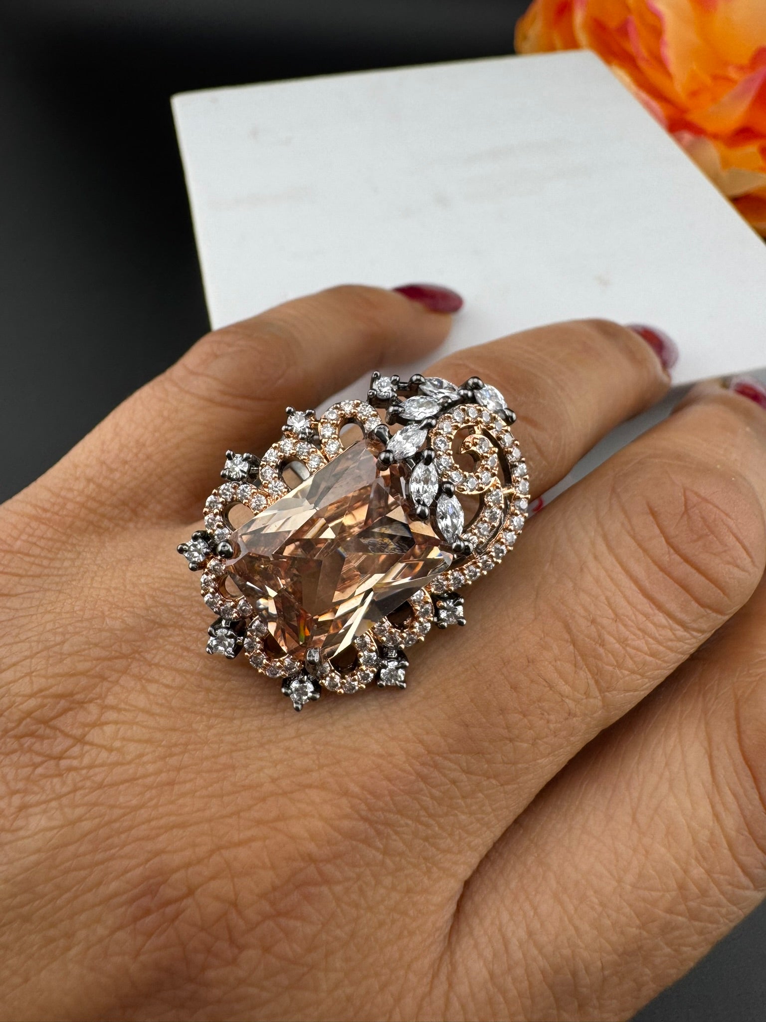 Premium Victorian Adjustable Ring in Crystal and Cubic Zirconia