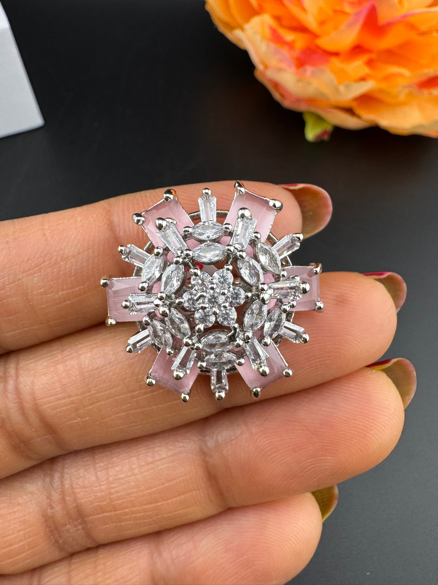 Premium Silver and Cubic Zirconia(AD) Adjustable Ring Adjustable Finger Ring