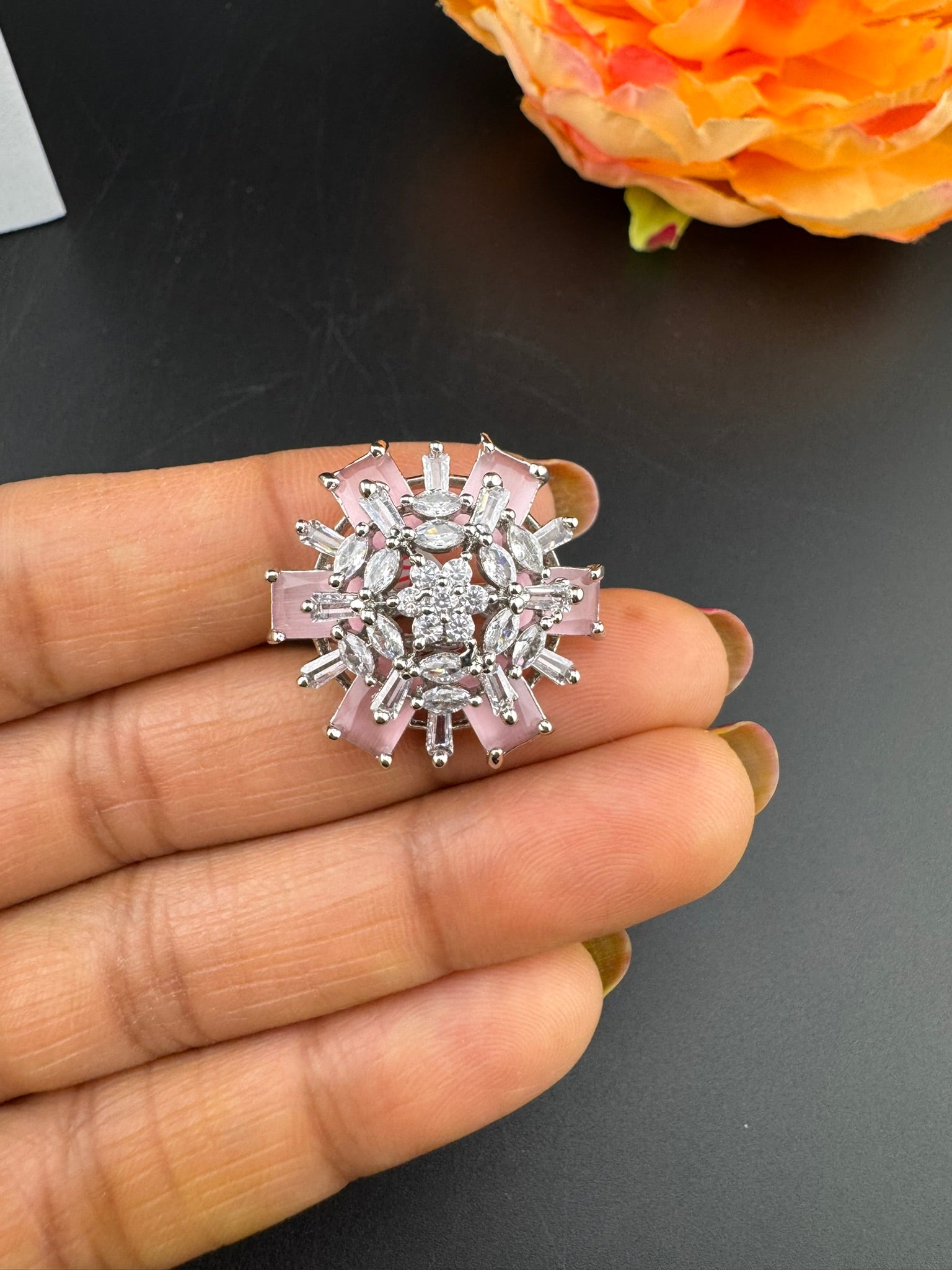 Premium Silver and Cubic Zirconia(AD) Adjustable Ring Adjustable Finger Ring