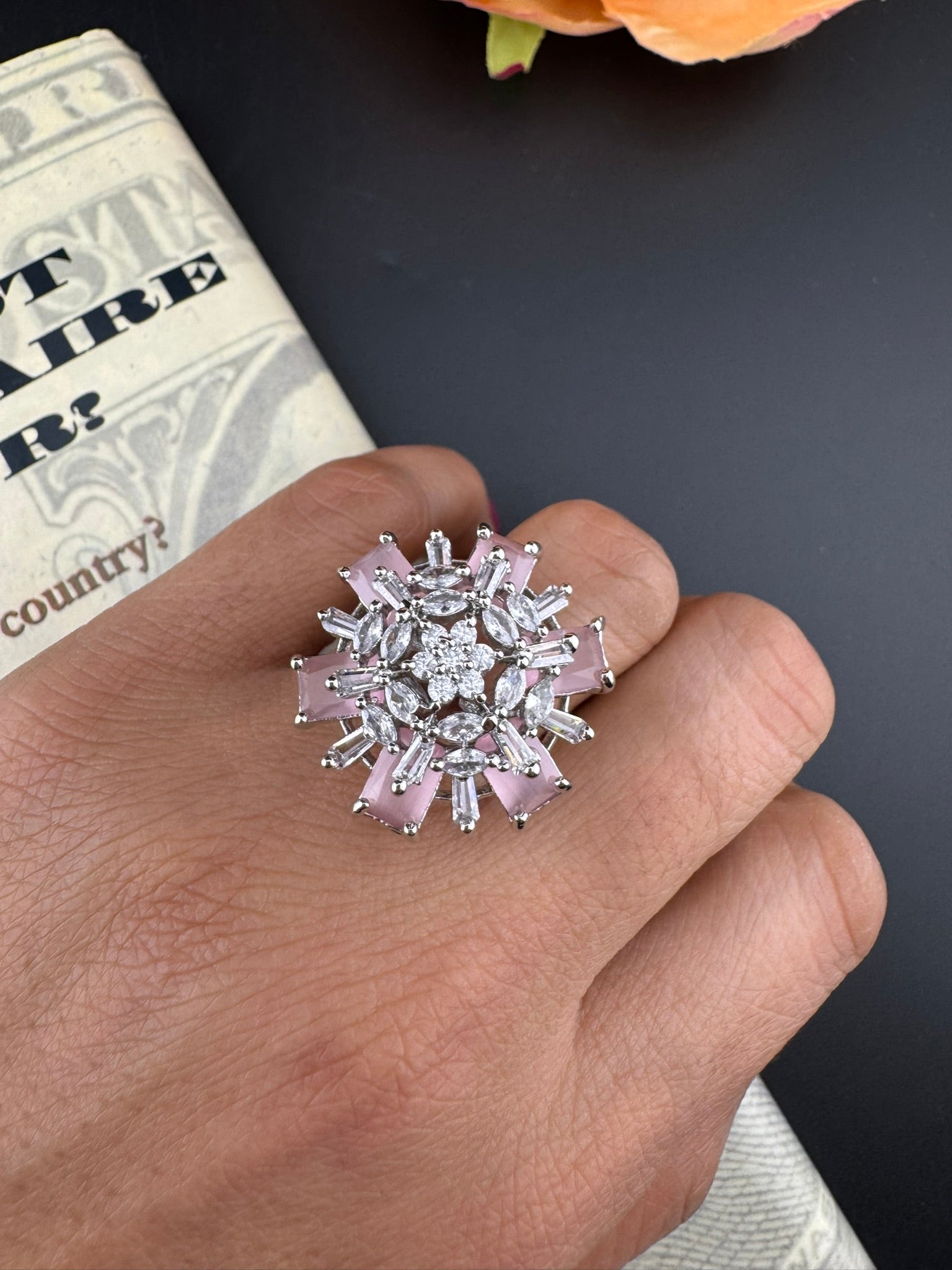 Premium Silver and Cubic Zirconia(AD) Adjustable Ring Adjustable Finger Ring