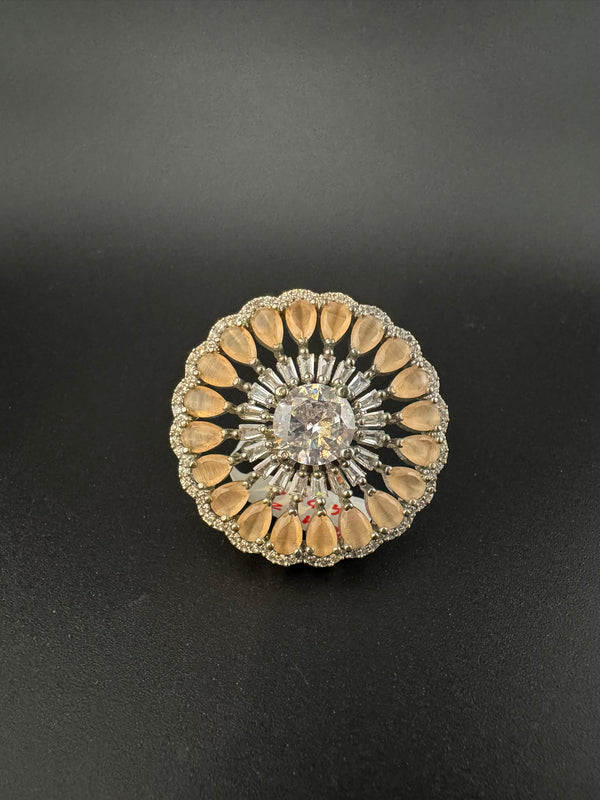 Premium Silver color Adjustable Big Ring in Stones and Cubic Zirconia