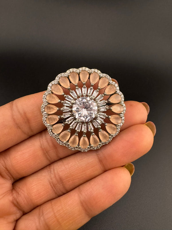 Premium Silver color Adjustable Big Ring in Stones and Cubic Zirconia