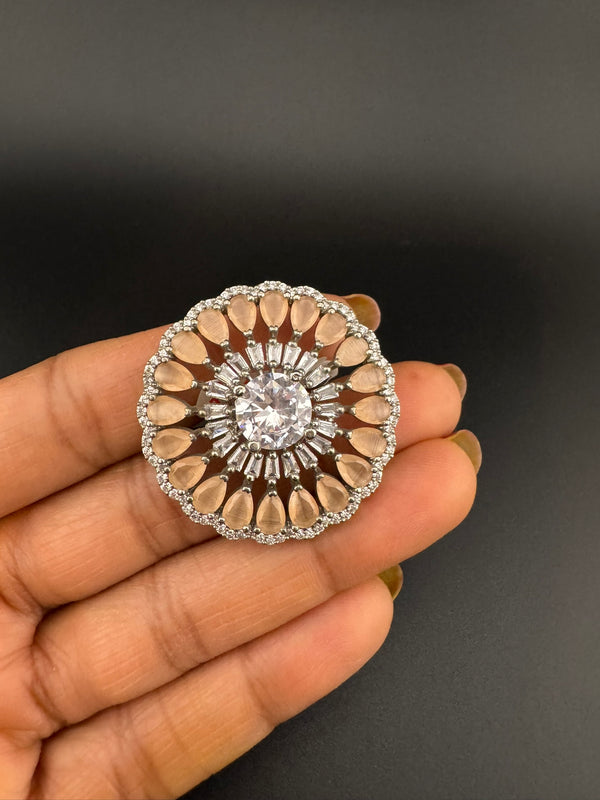 Premium Silver color Adjustable Big Ring in Stones and Cubic Zirconia