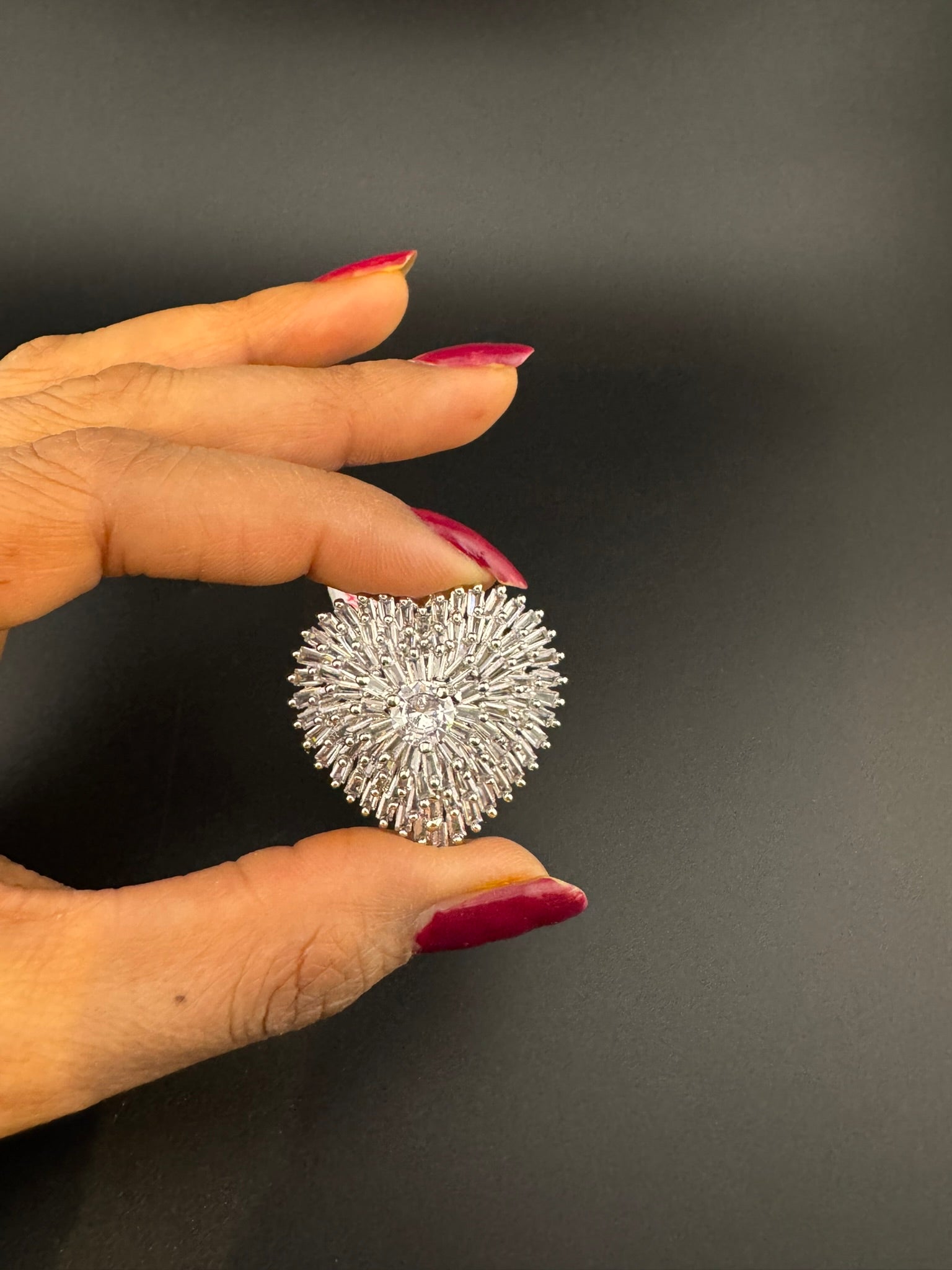 Premium Adjustable Big Ring, crystal, CZ unique design Heart and Flower Ring