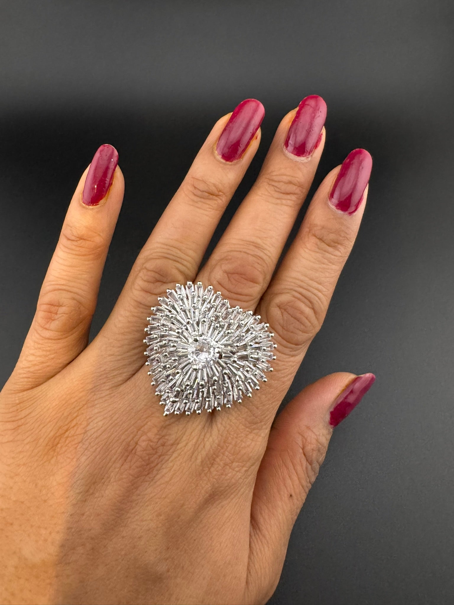 Premium Adjustable Big Ring, crystal, CZ unique design Heart and Flower Ring