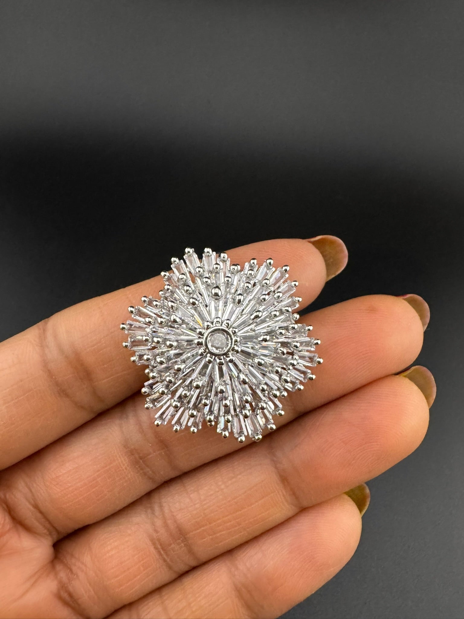 Premium Adjustable Big Ring, crystal, CZ unique design Heart and Flower Ring