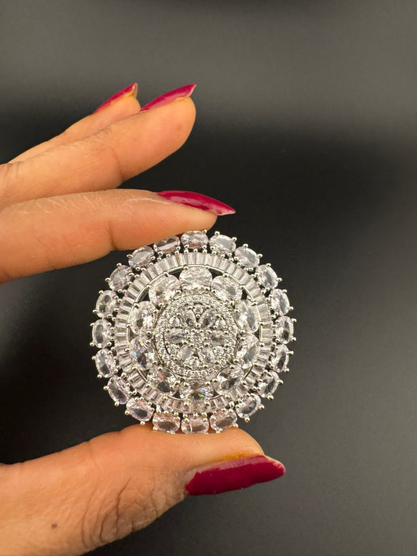 Premium Silver color Adjustable Big Ring in Crystals and Cubic Zirconia