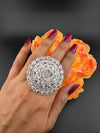 Premium Silver color Adjustable Big Ring in Crystals and Cubic Zirconia