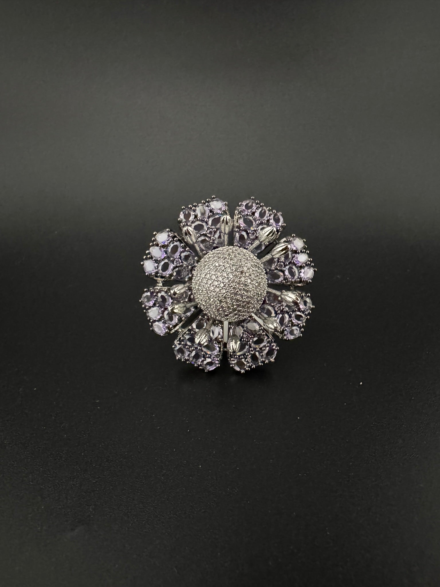 Premium Silver color Adjustable 3D Big Ring in Crystals and Cubic Zirconia in Nano setting