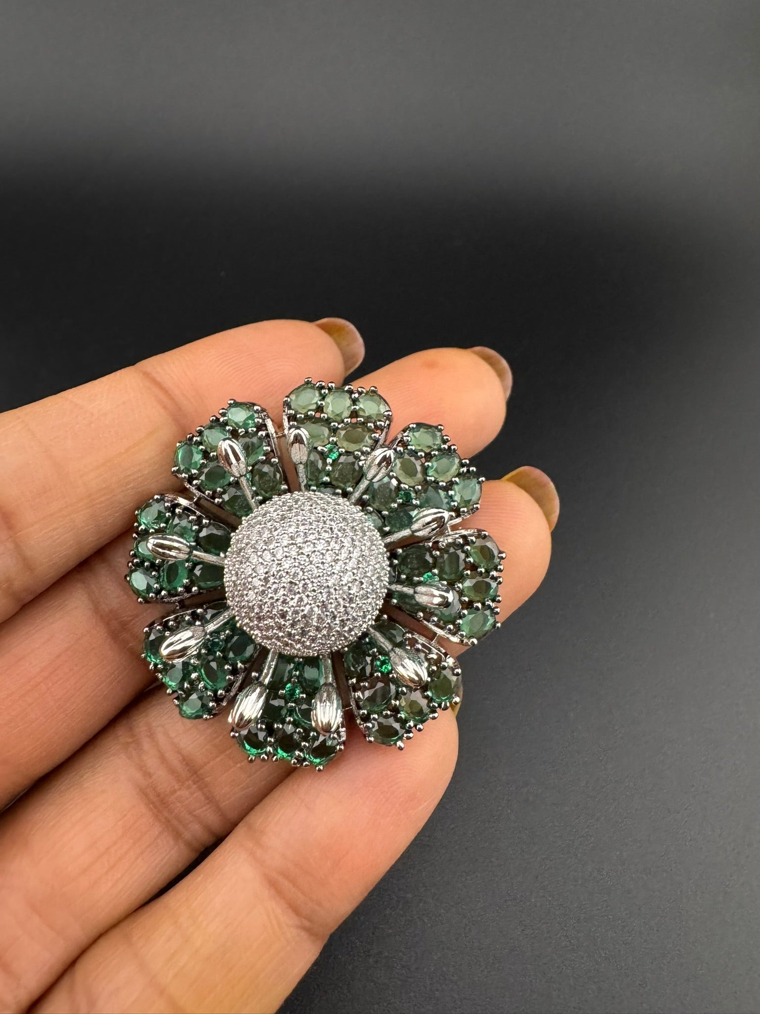 Premium Silver color Adjustable 3D Big Ring in Crystals and Cubic Zirconia in Nano setting