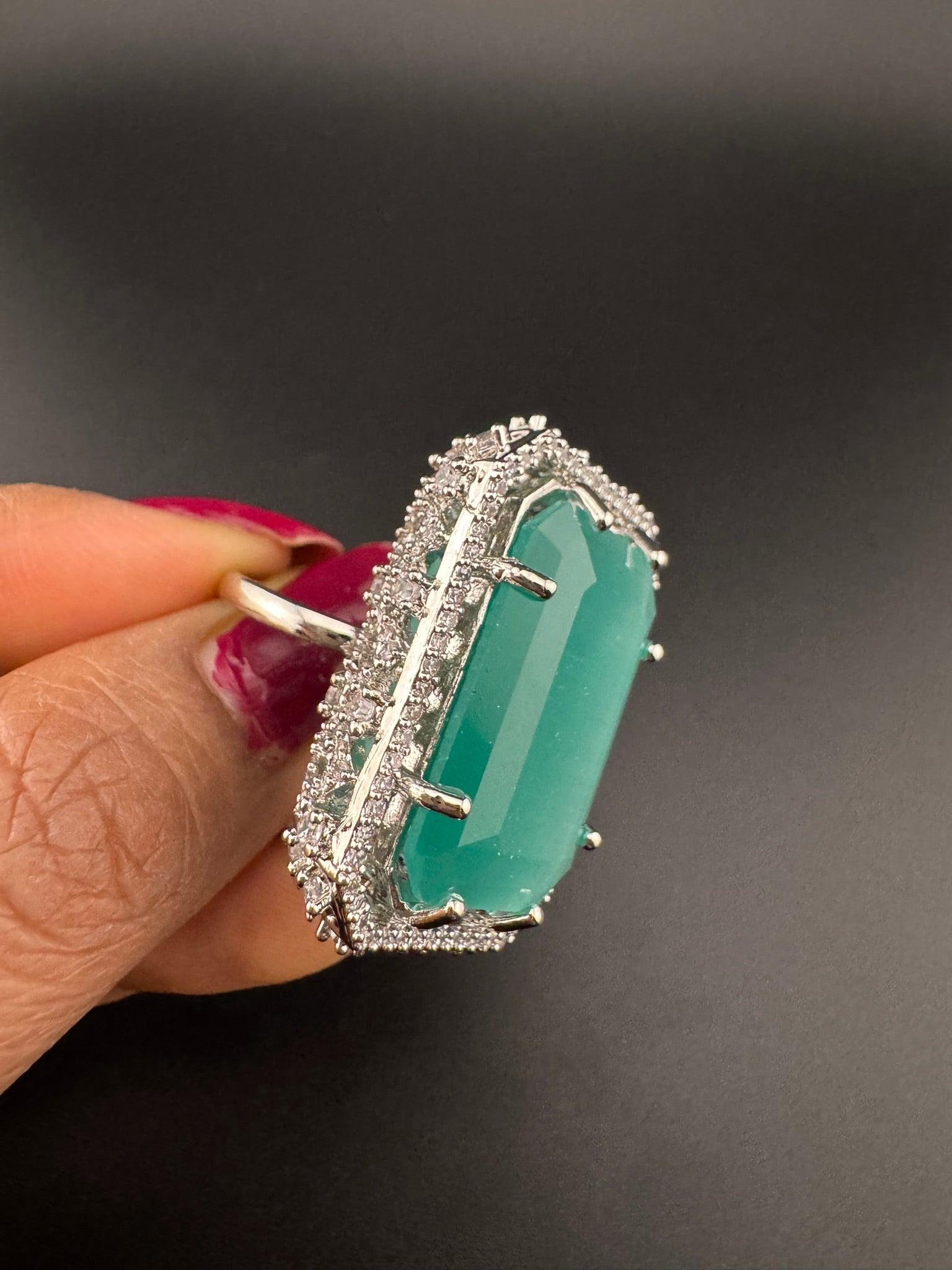 Premium Adjustable 3D Designer Ring in stones and CZ in floral design