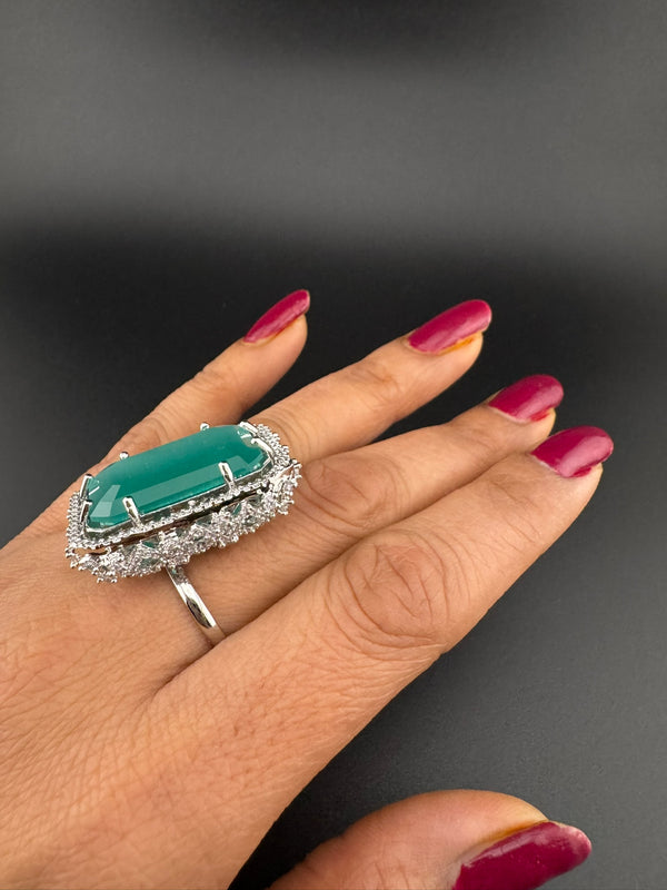 Premium Adjustable 3D Designer Ring in stones and CZ in floral design